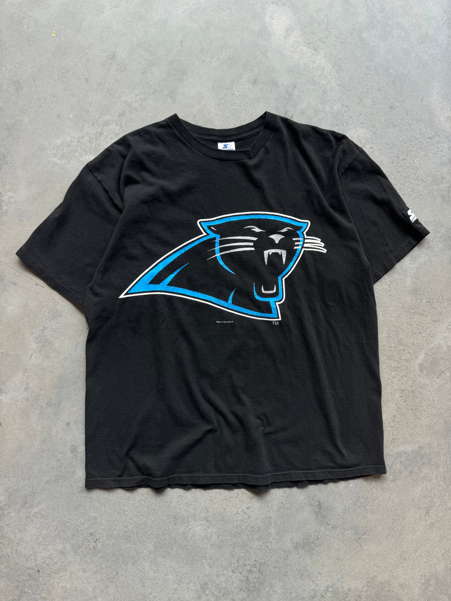 1995 Carolina Panthers Vintage Big Logo Spellout Starter NFL Tee (XL)