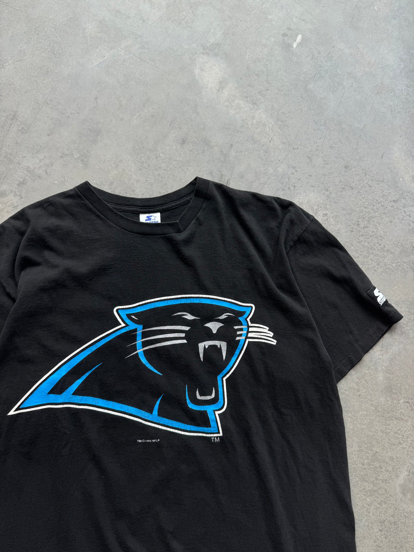 1995 Carolina Panthers Vintage Big Logo Spellout Starter NFL Tee (XL)