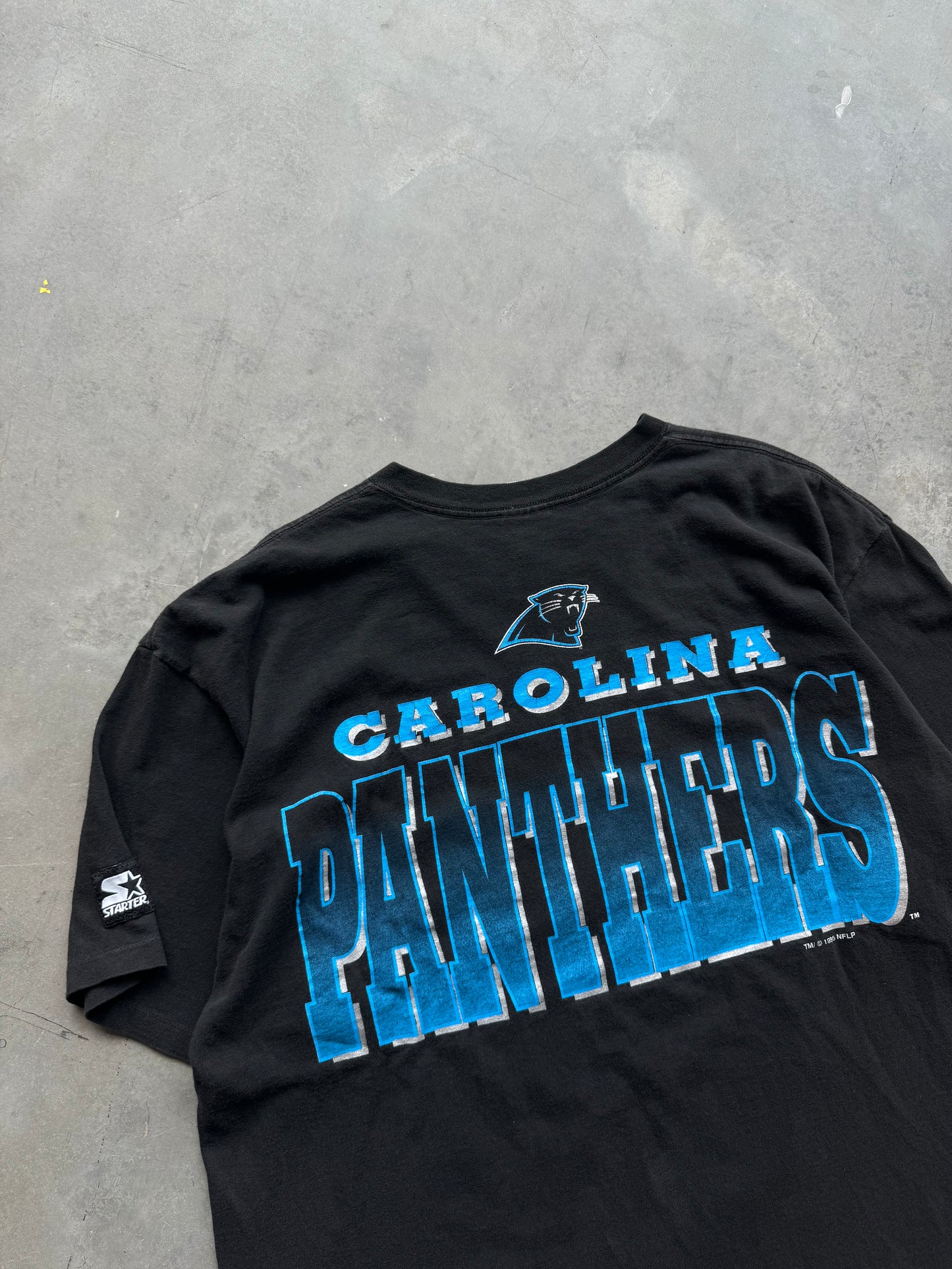 1995 Carolina Panthers Vintage Big Logo Spellout Starter NFL Tee (XL)