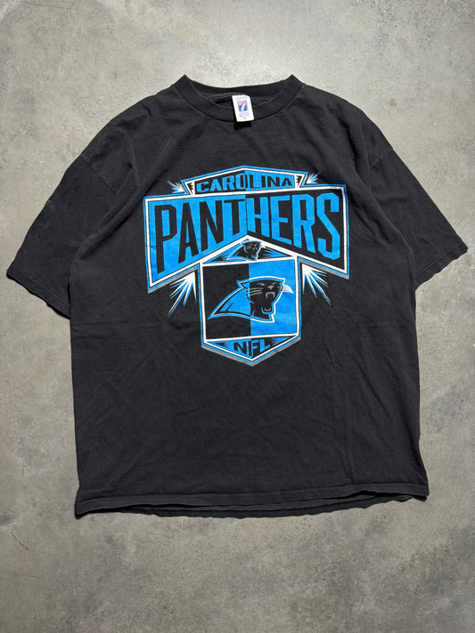 90’s Carolina Panthers Vintage Logo 7 Split Colorblocked NFL Tee (XXL)