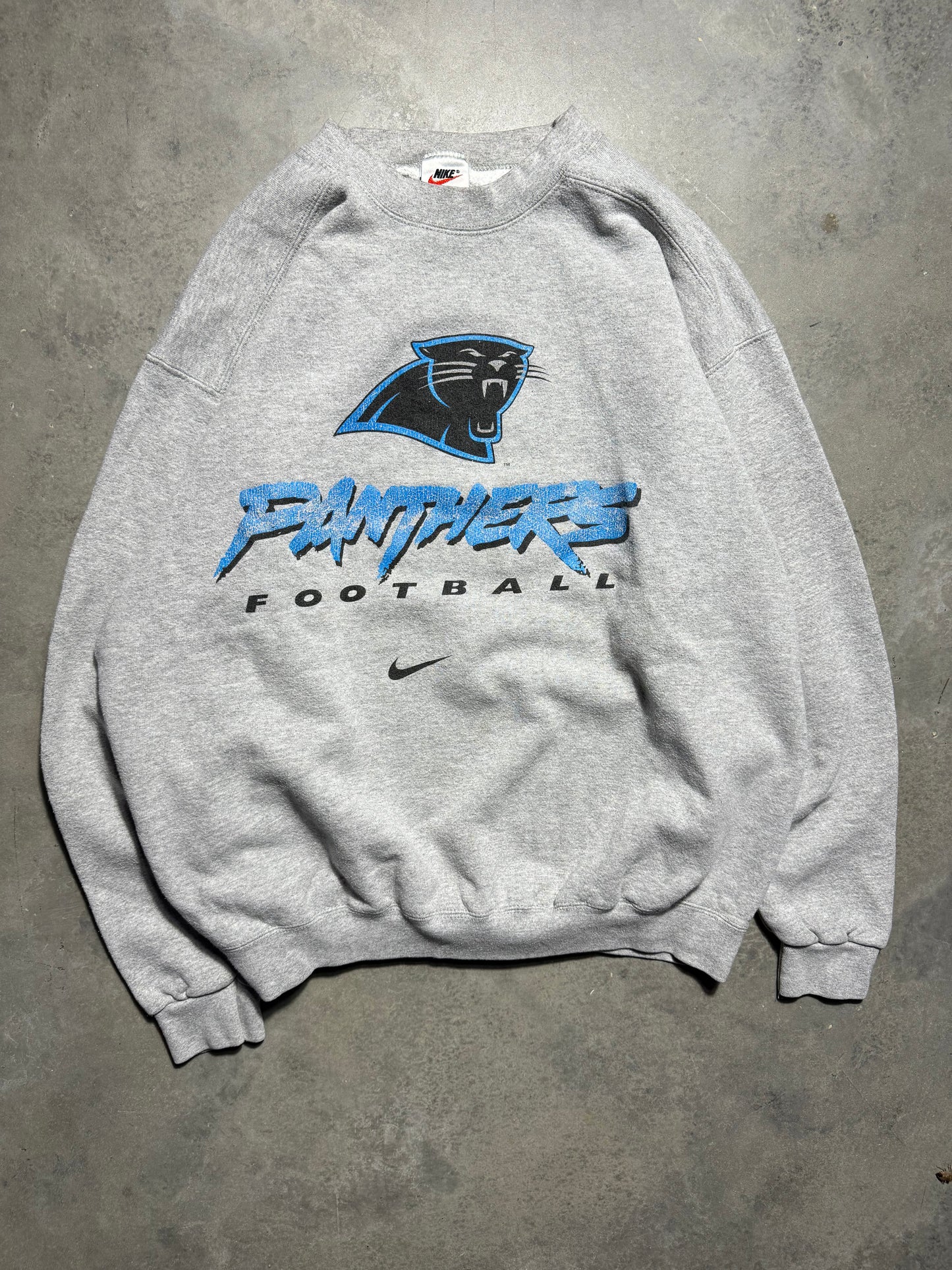 2000 Carolina Panthers Vintage Grey Nike Cat Scratch Font NFL Crewneck (Boxy Medium)