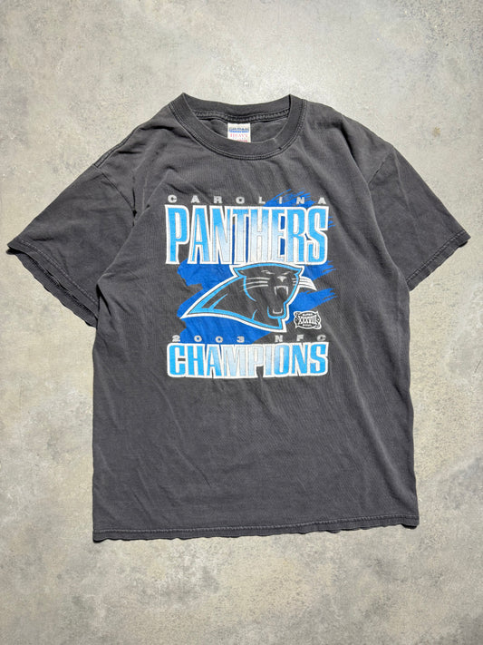 2003 Carolina Panthers Vintage Faded Black NFC Champions Super Bowl XXXVIII Tee (Medium)