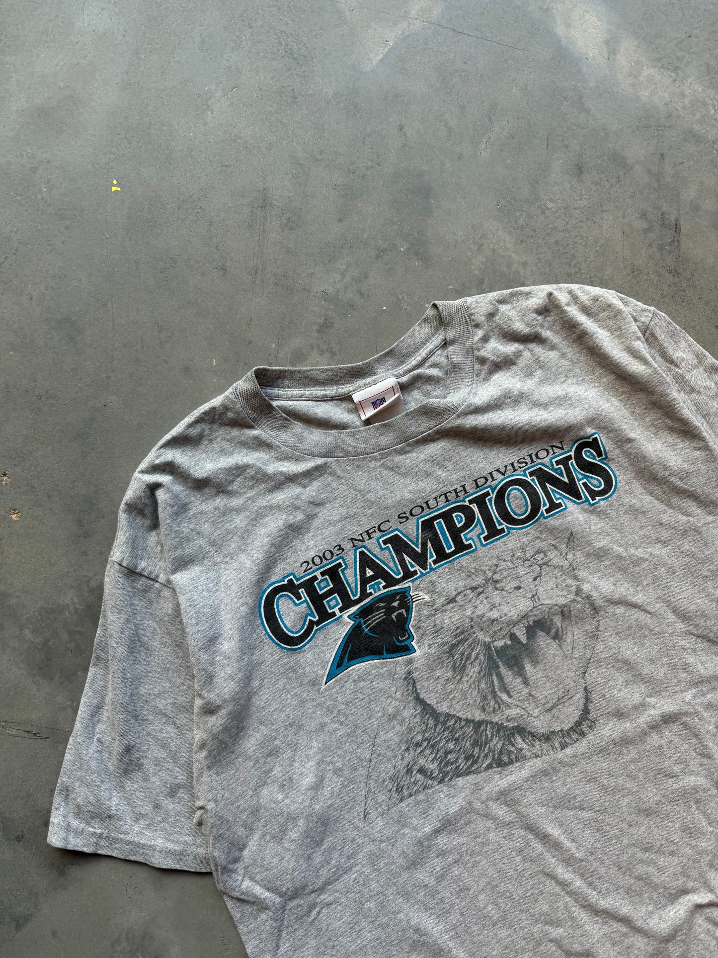 2003 Carolina Panthers Vintage NFC Champions Super Bowl XXXVIII Realistic Cat NFL Tee (XL)