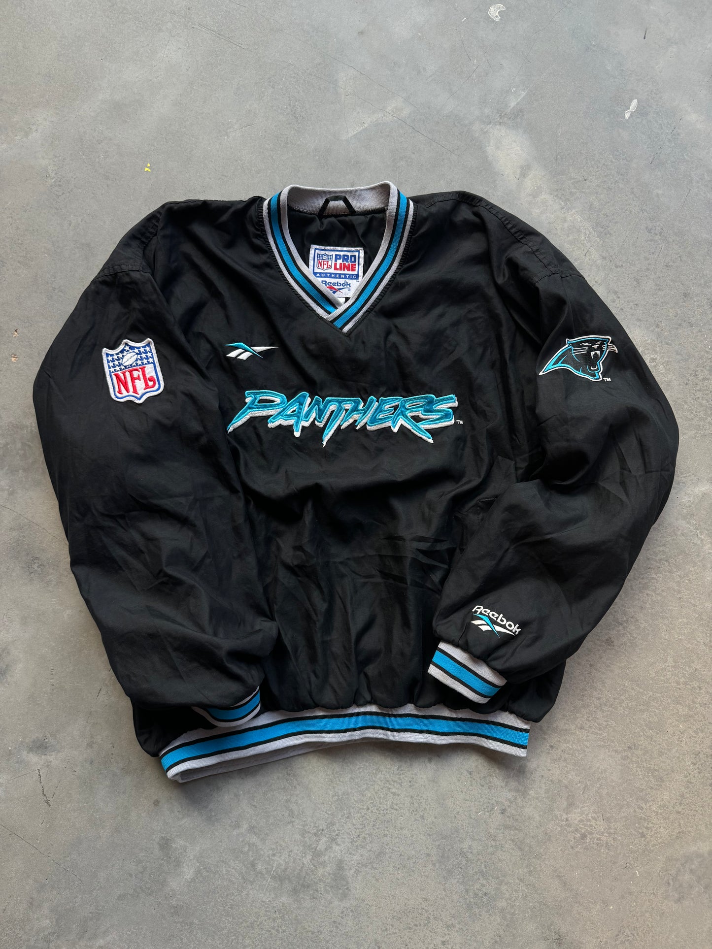 1995 Carolina Panthers Vintage Inaugural Season Cat Scratch Font Reebok NFL Pullover (Medium)