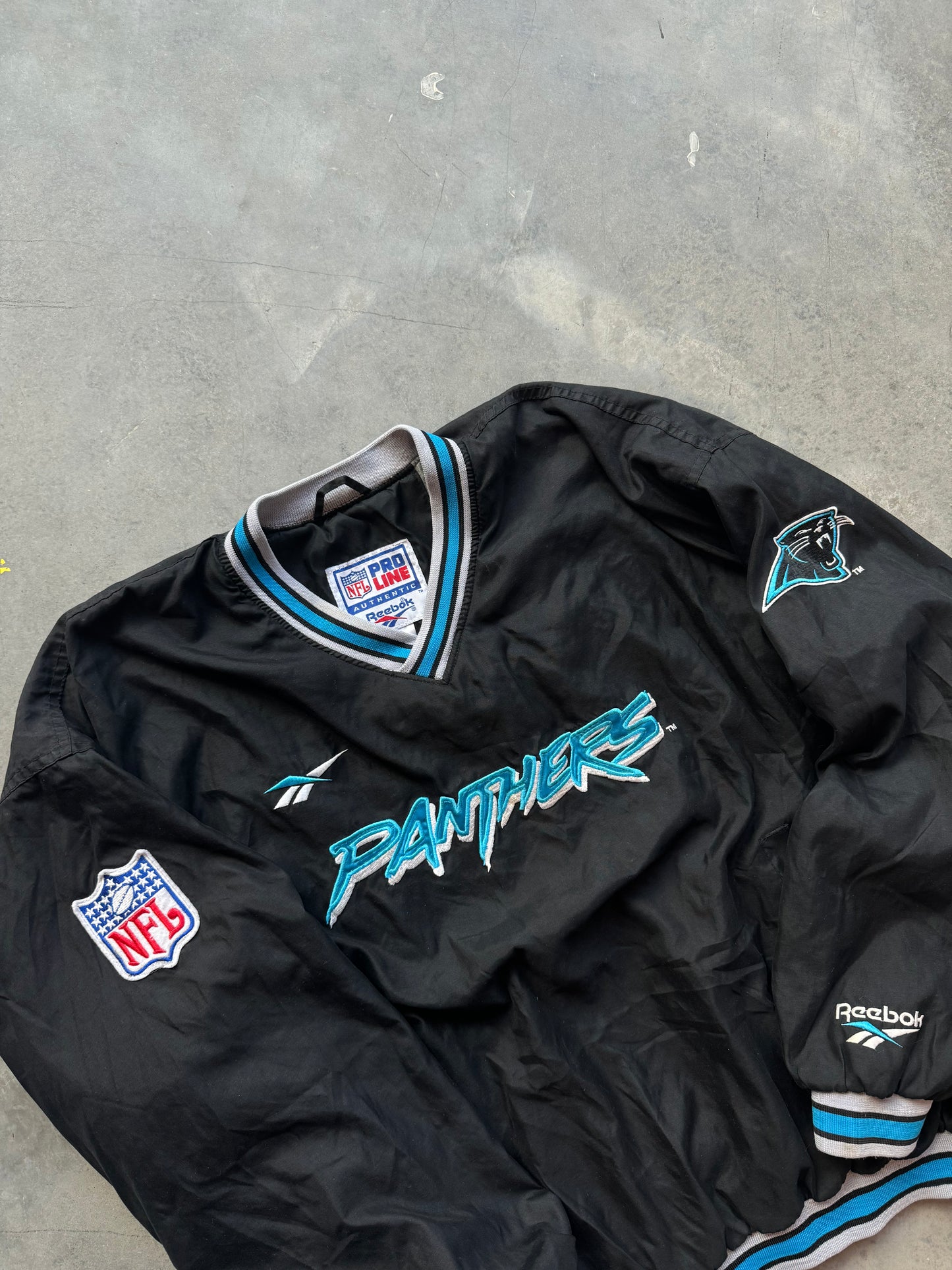 1995 Carolina Panthers Vintage Inaugural Season Cat Scratch Font Reebok NFL Pullover (Medium)