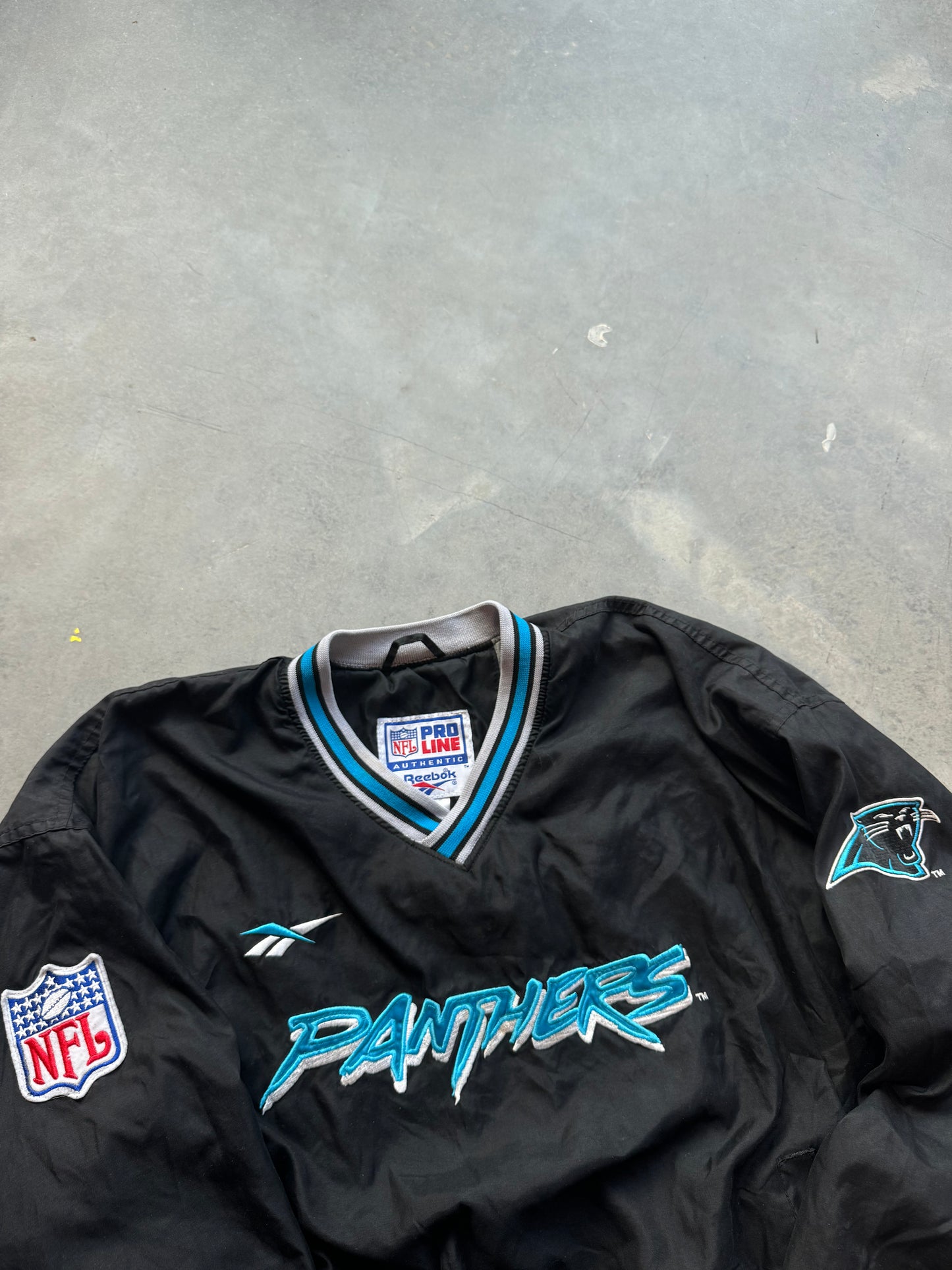 1995 Carolina Panthers Vintage Inaugural Season Cat Scratch Font Reebok NFL Pullover (Medium)