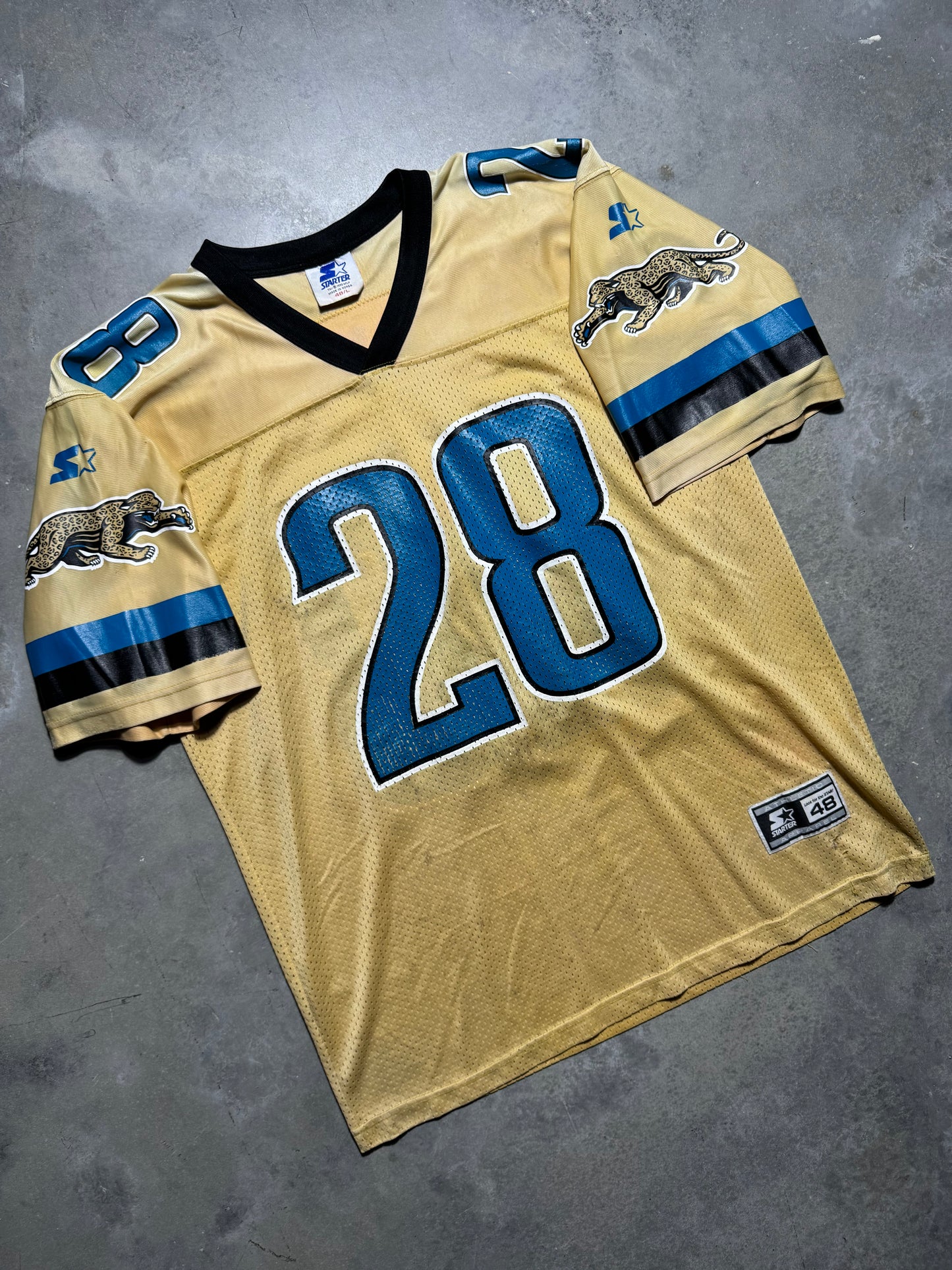 1998 Jacksonville Jaguars Fred Taylor Gold Starter Prowler Logo NFL Jersey (Large)