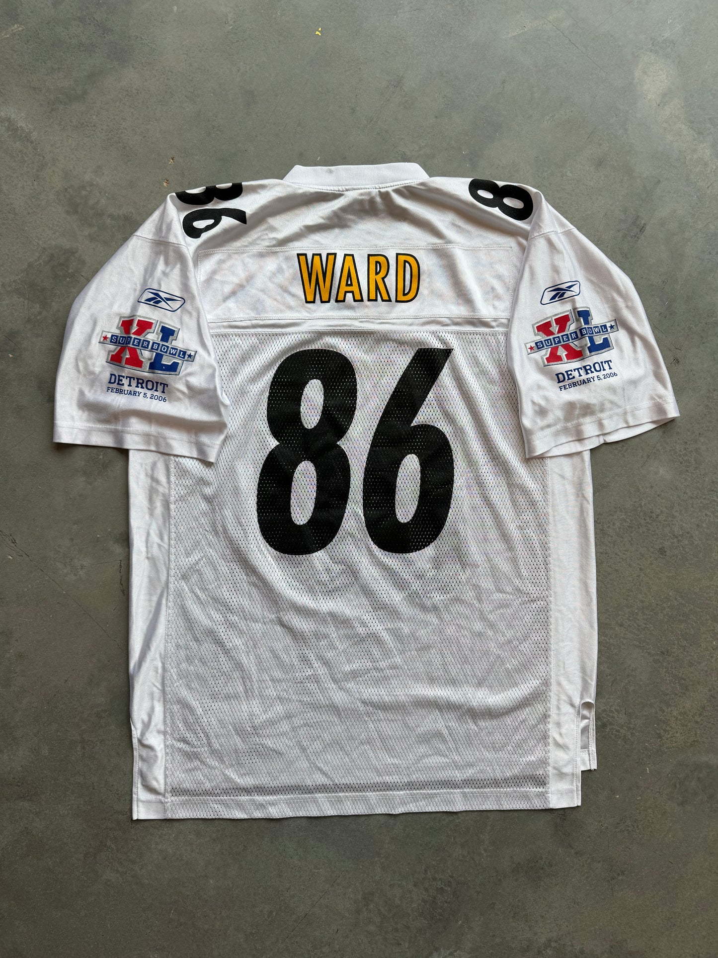 2006 Pittsburgh Steelers Hines Ward Super Bowl XL Vintage White Reebok NFL Jersey (Large)