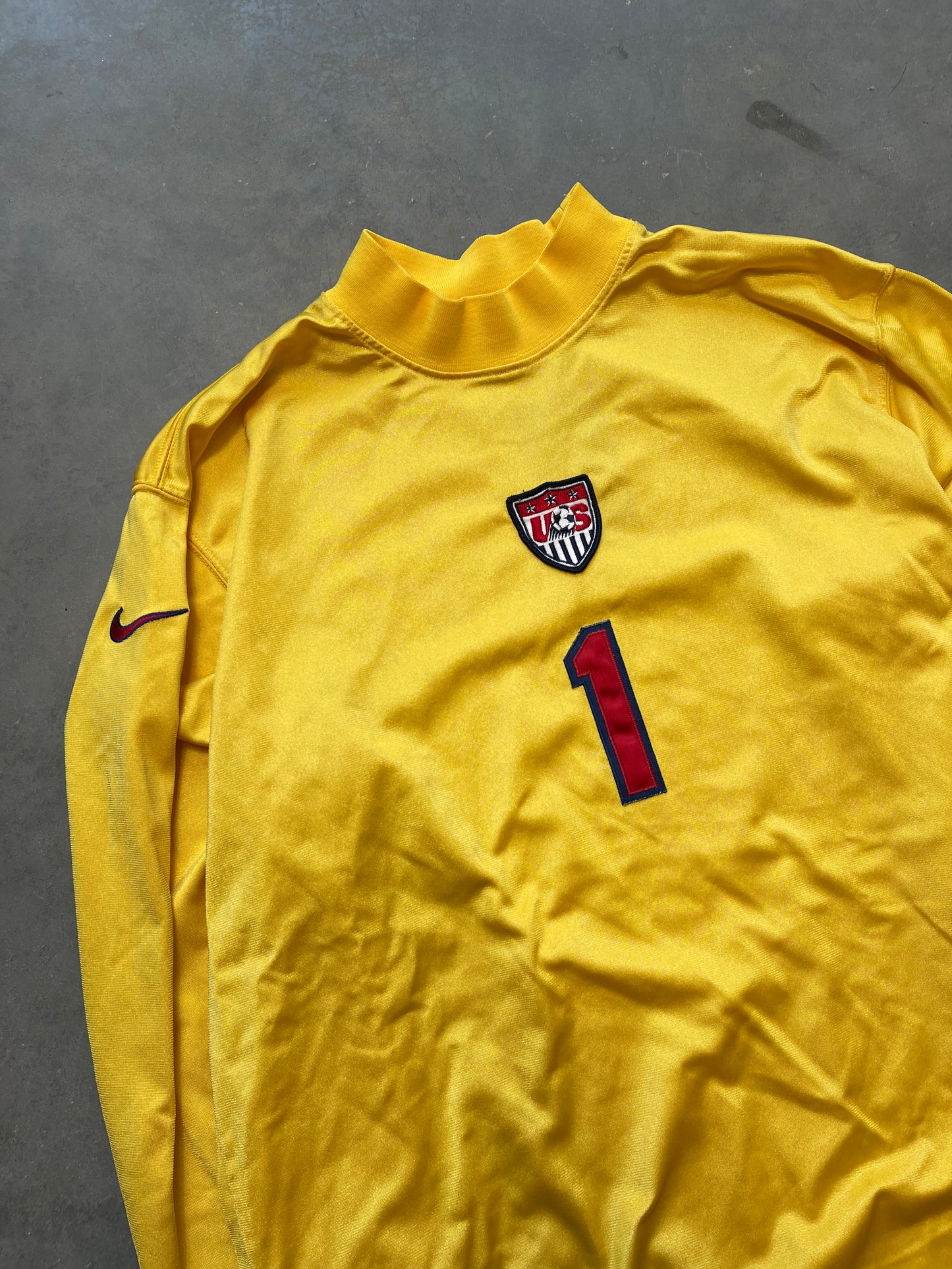 1995 USMNT Team Nike Yellow Longsleeve Vintage Soccer Goalie Jersey (Large)