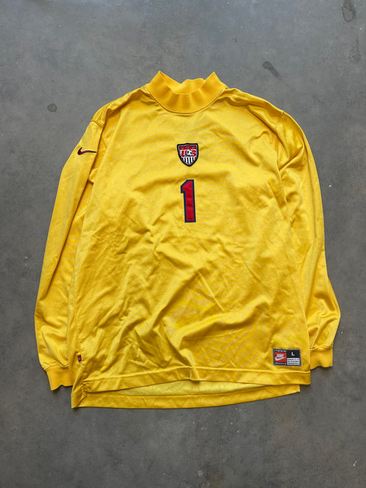 1995 USMNT Team Nike Yellow Longsleeve Vintage Soccer Goalie Jersey (Large)