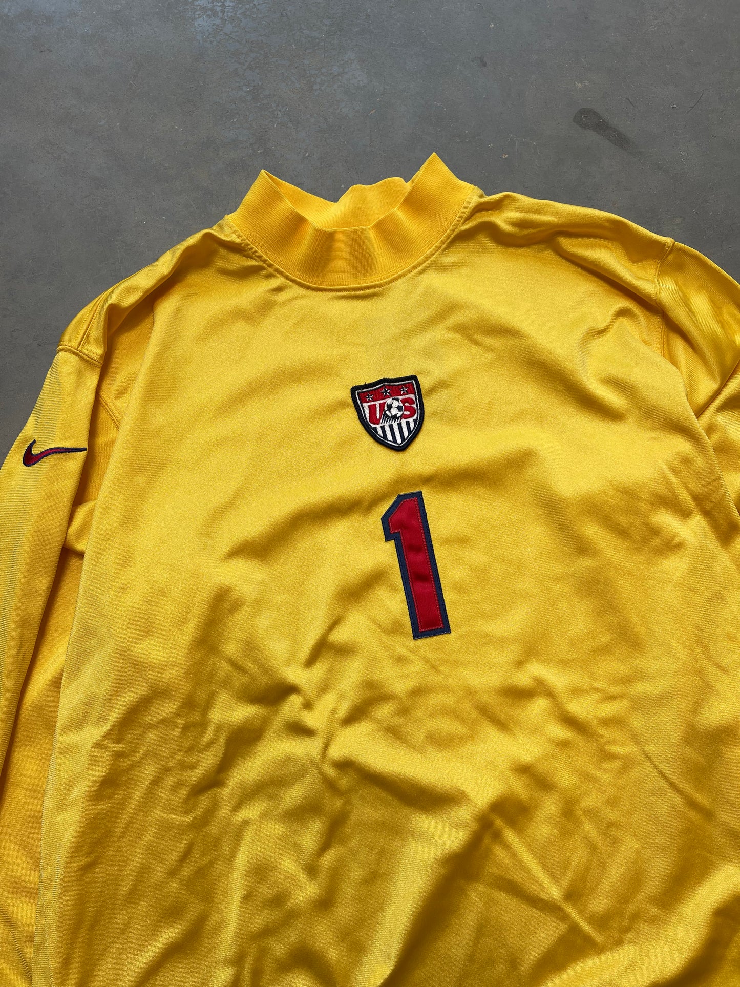 1995 USMNT Team Nike Yellow Longsleeve Vintage Soccer Goalie Jersey (Large)