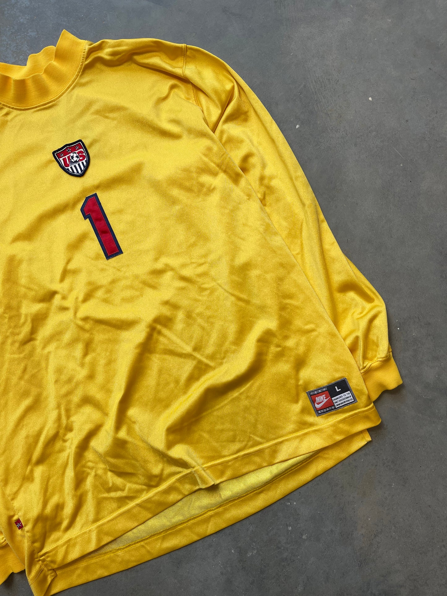 1995 USMNT Team Nike Yellow Longsleeve Vintage Soccer Goalie Jersey (Large)