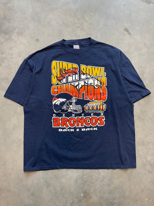 1999 Denver Broncos Super Bowl XXXIII Back to Back Champions Vintage NFL Tee (XL)