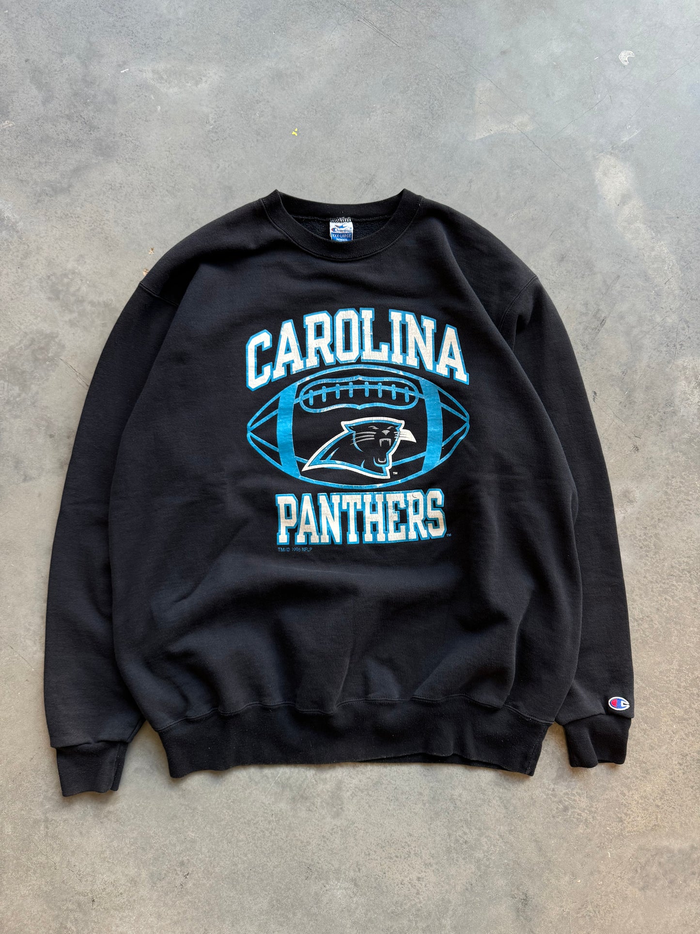 1996 Carolina Panthers Vintage Champion Heavyweight Black NFL Crewneck (XXL)