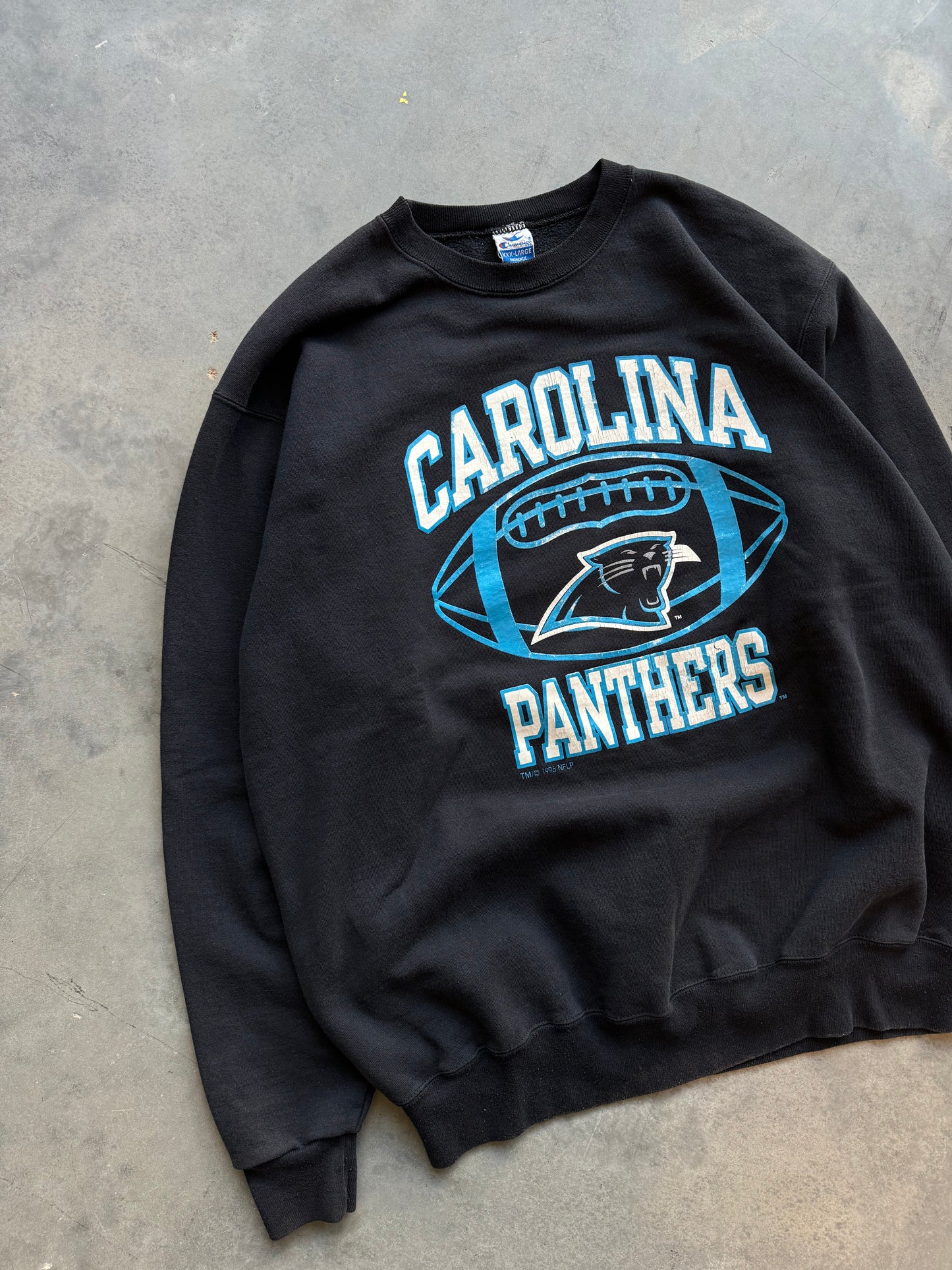 1996 Carolina Panthers Vintage Champion Heavyweight Black NFL Crewneck (XXL)