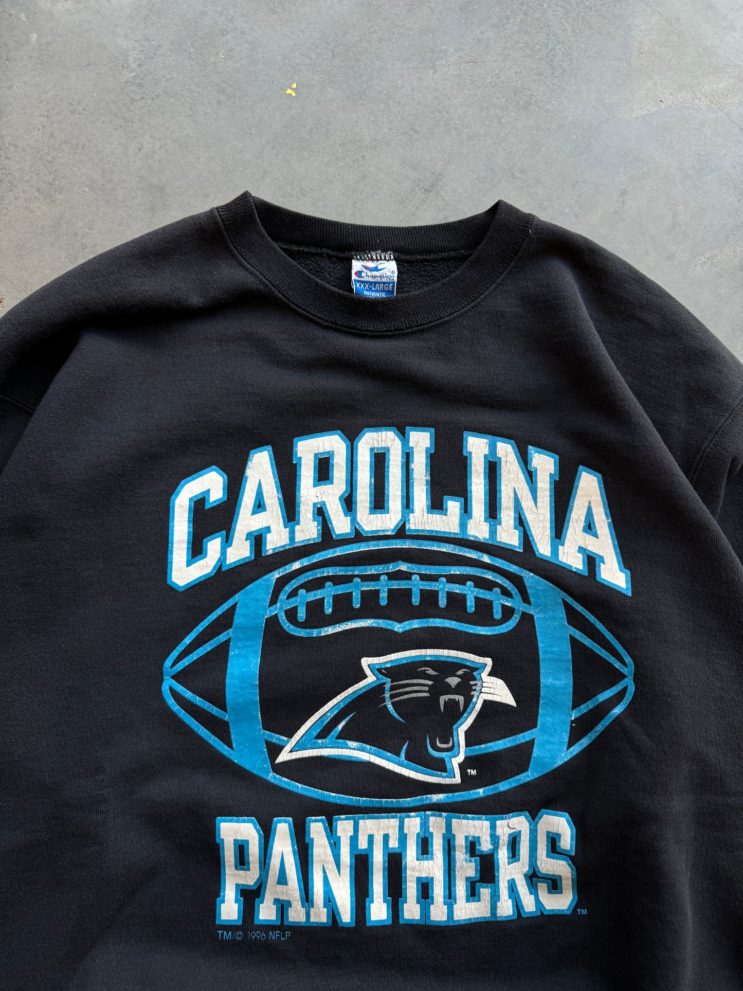 1996 Carolina Panthers Vintage Champion Heavyweight Black NFL Crewneck (XXL)