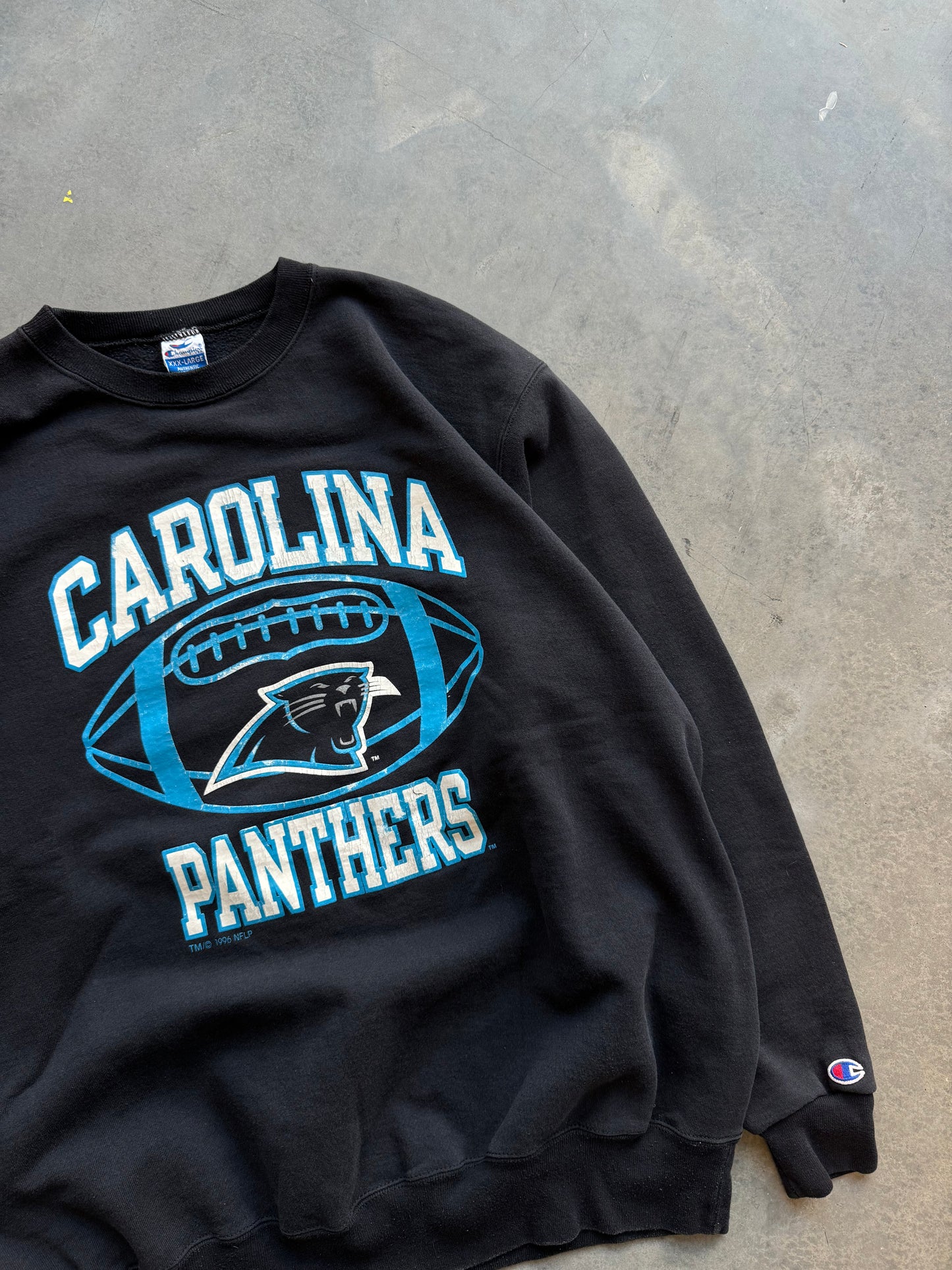 1996 Carolina Panthers Vintage Champion Heavyweight Black NFL Crewneck (XXL)