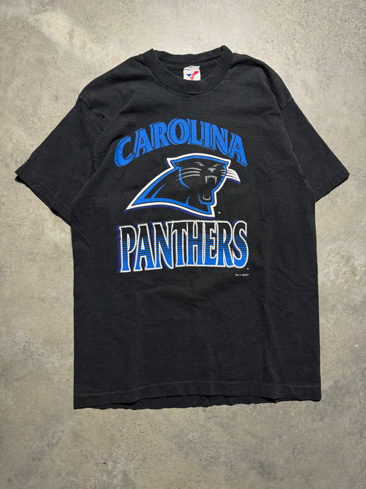 1993 Carolina Panthers Vintage Black Arch Spellout NFL Tee (Small)