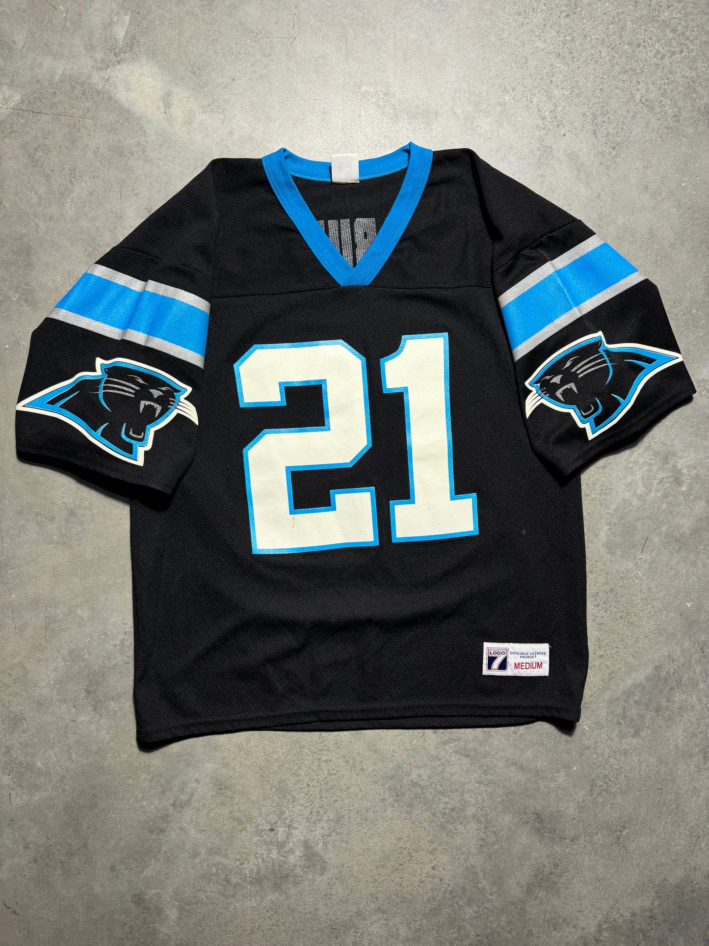 90’s Carolina Panthers Tim Biakabutuka Vintage Black Logo 7 NFL Jersey (Medium)
