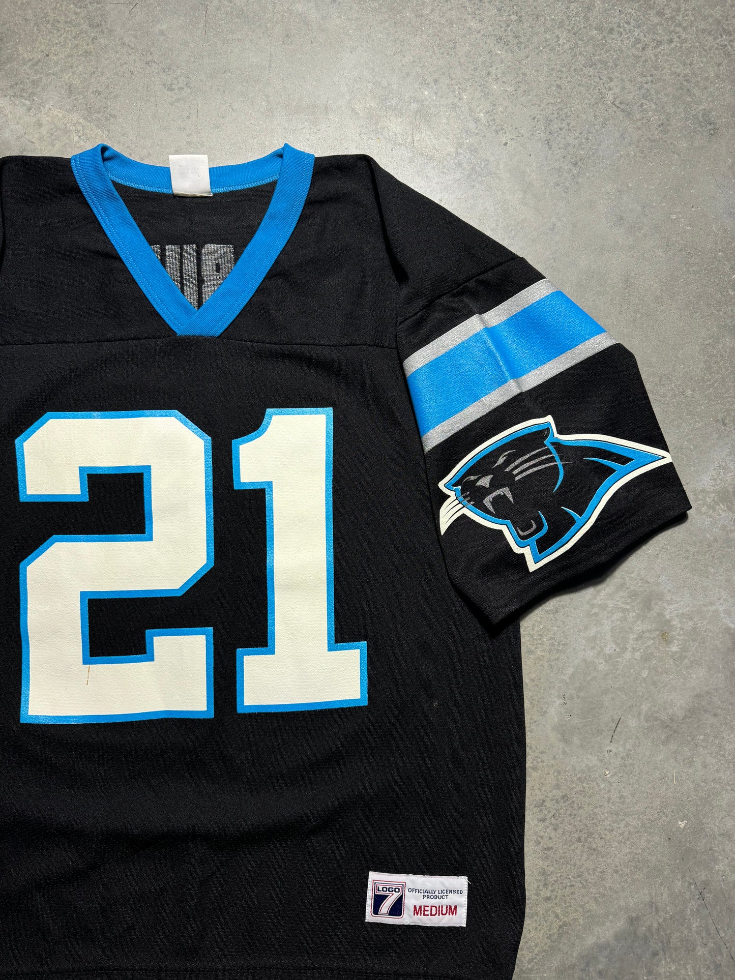 90’s Carolina Panthers Tim Biakabutuka Vintage Black Logo 7 NFL Jersey (Medium)