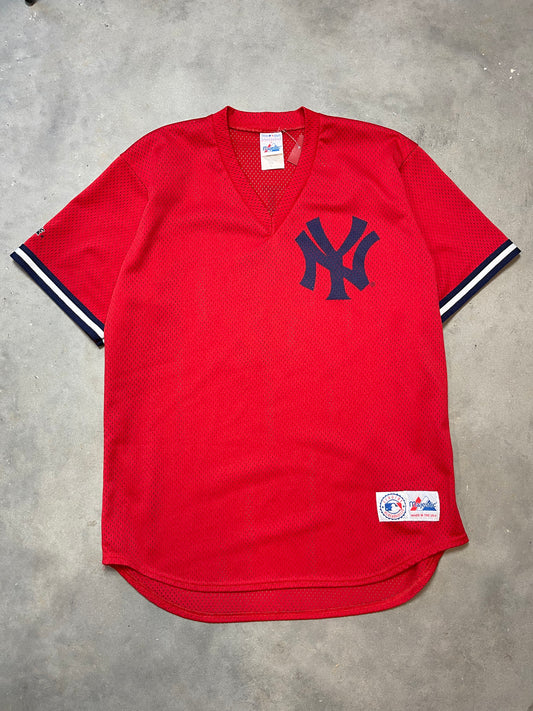 90’s New York Yankees Derek Jeter Vintage Majestic Mesh Red MLB Jersey (Large)