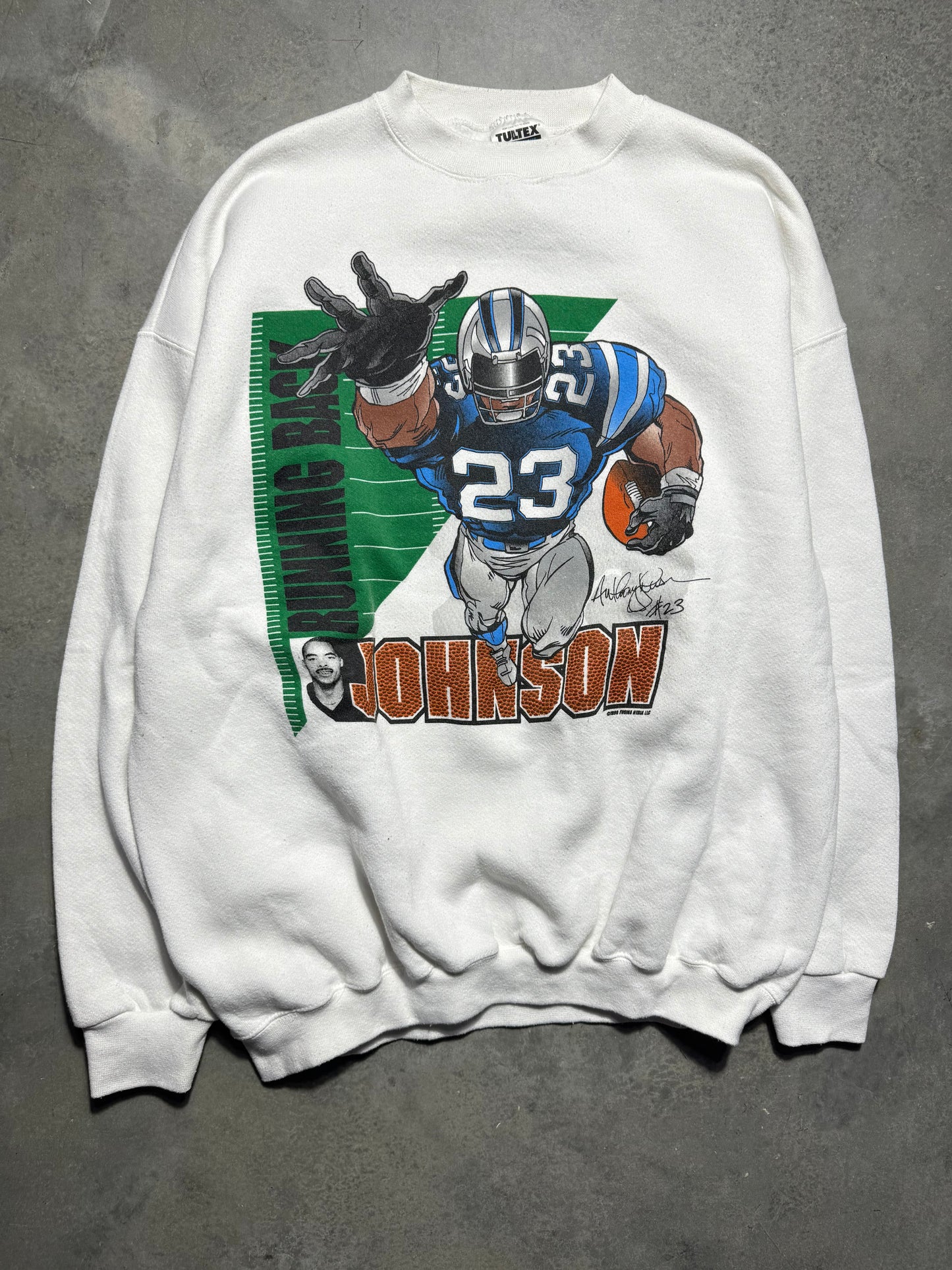 1996 Carolina Panthers Anthony Johnson Vintage White Caricature NFL Player Crewneck (XL)
