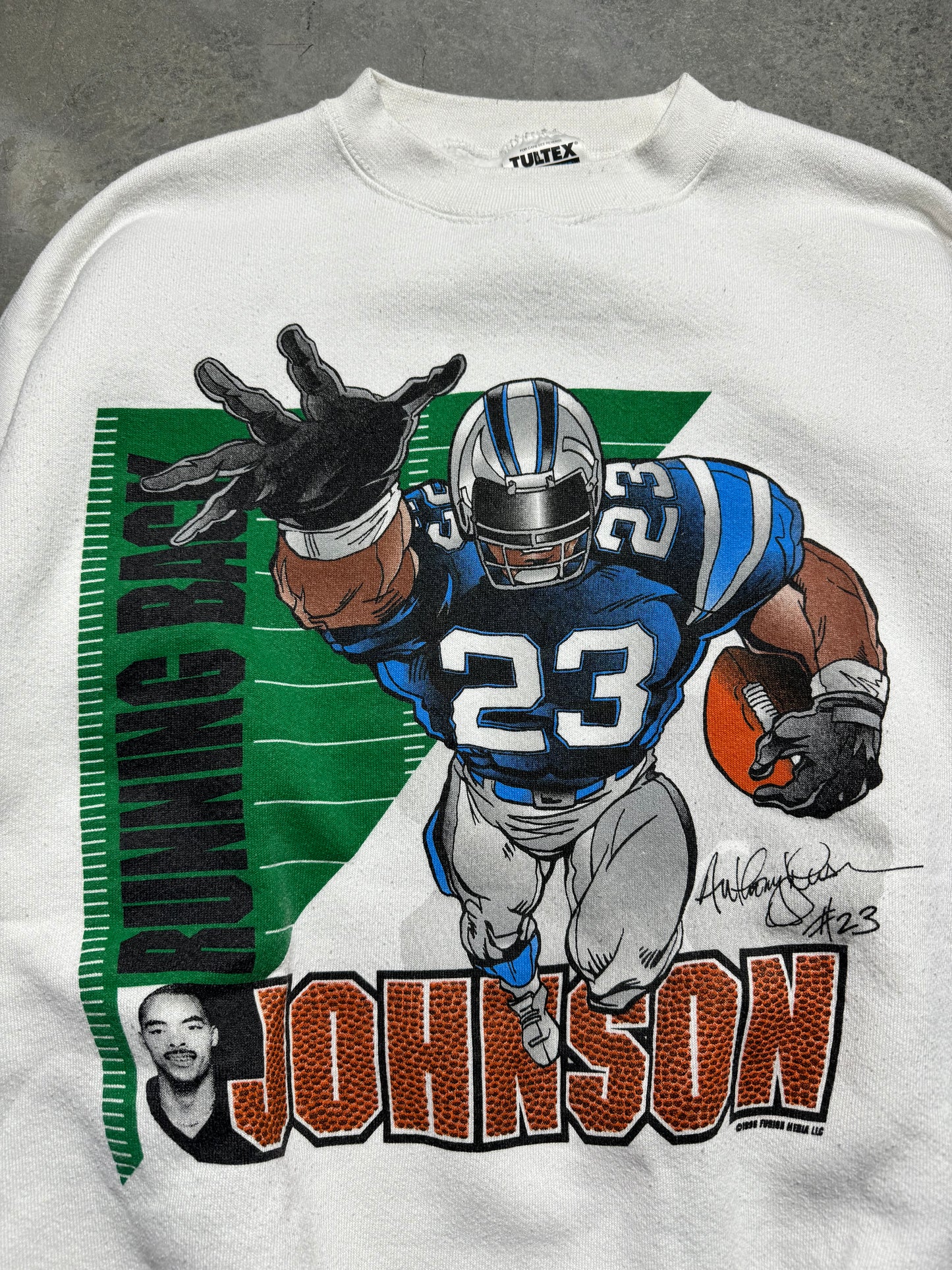 1996 Carolina Panthers Anthony Johnson Vintage White Caricature NFL Player Crewneck (XL)