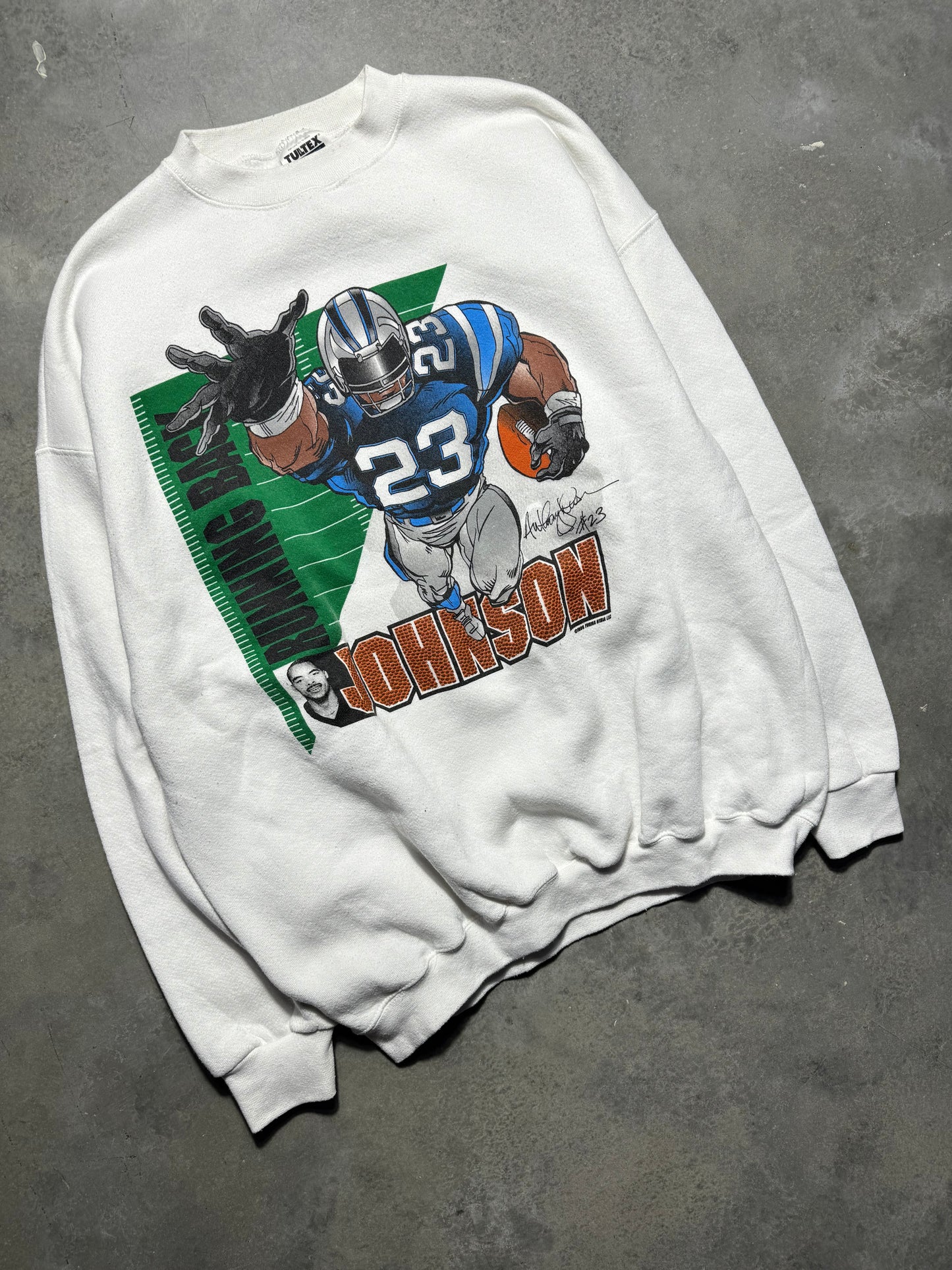 1996 Carolina Panthers Anthony Johnson Vintage White Caricature NFL Player Crewneck (XL)