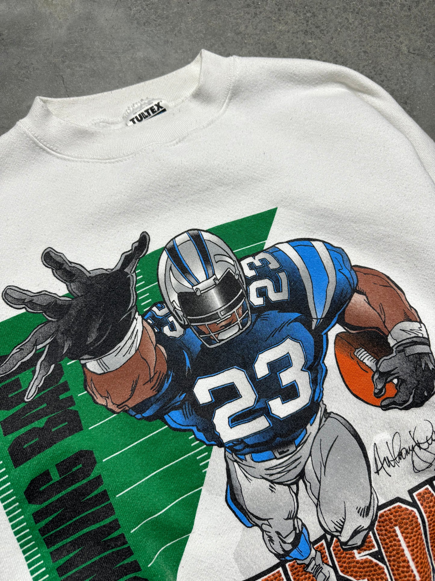 1996 Carolina Panthers Anthony Johnson Vintage White Caricature NFL Player Crewneck (XL)