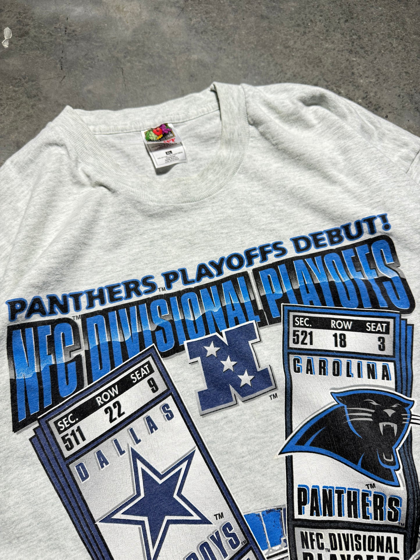 1996 Carolina Panthers vs. Dallas Cowboys Vintage NFC Divisional Playoffs Ericsson Stadium Heather Grey NFL Match Up Tee (XL)
