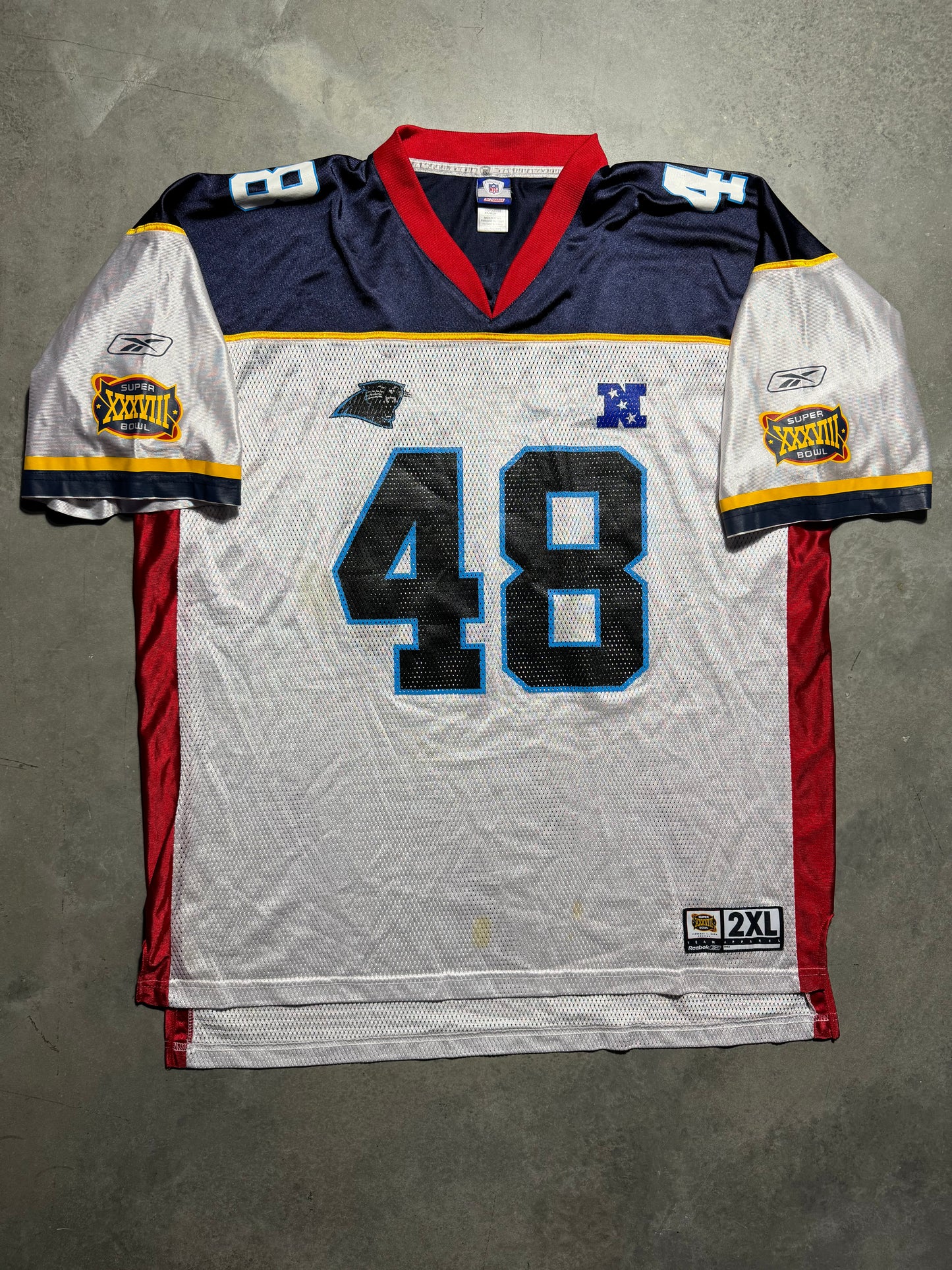 2004 Carolina Panthers Stephen Davis Vintage Reebok Super Bowl XXXVIII NFL Jersey (XXL)