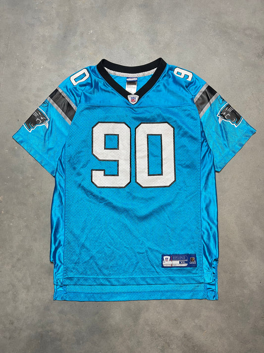 00’s Carolina Panthers Julius Peppers Vintage Alternate Blue NFL Reebok Jersey (Youth XL)