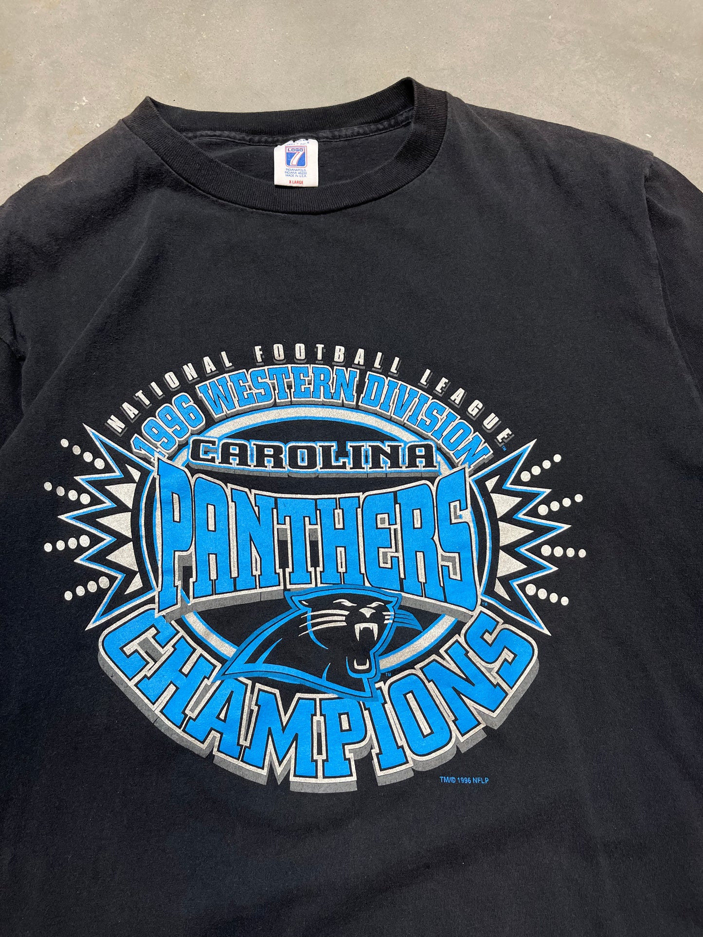 1996 Carolina Panthers NFC West Champions Vintage Logo 7 NFL Tee (Large)