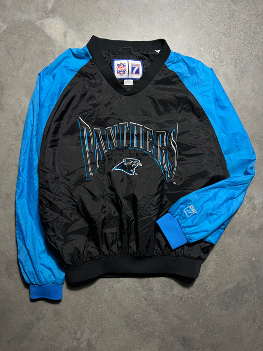 90’s Carolina Panthers Vintage Colorblocked Logo 7 Embroidered Windbreaker NFL Pullover (Medium)