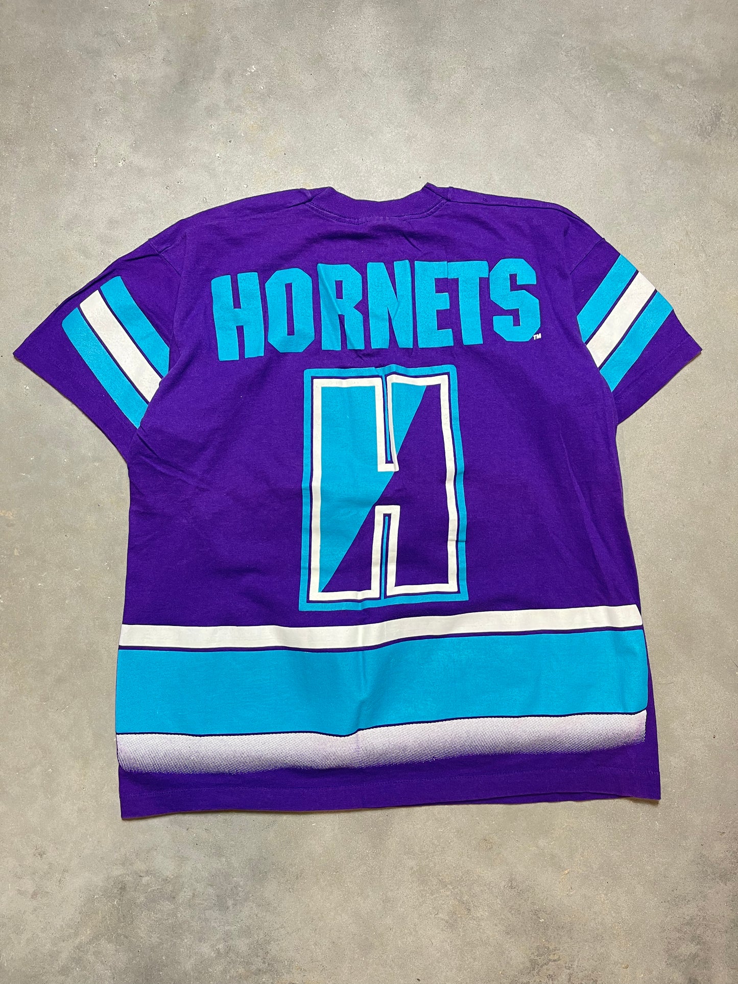 90’s Charlotte Hornets Vintage Salem Sportswear All Over Print NBA Tee (Medium)