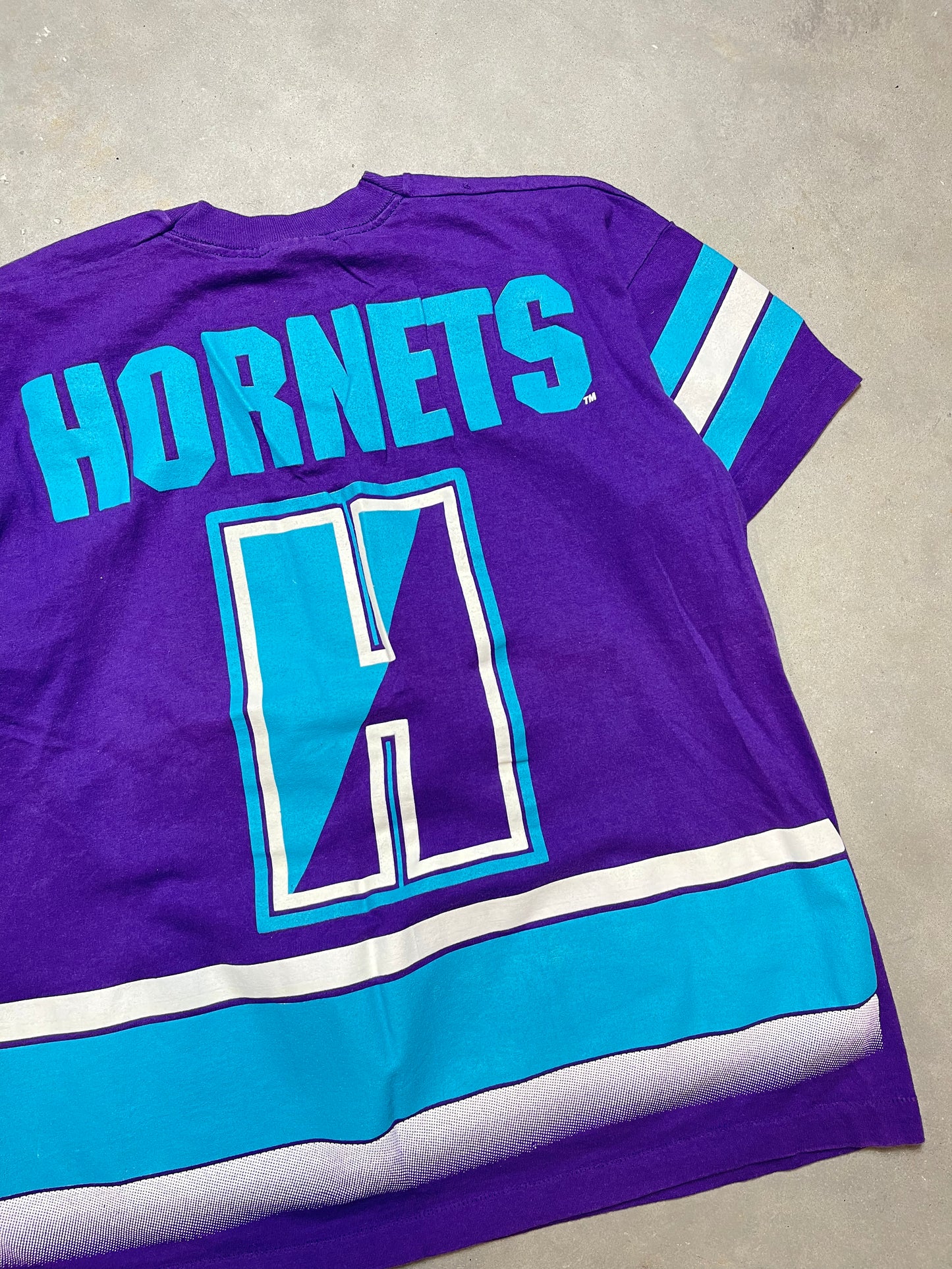 90’s Charlotte Hornets Vintage Salem Sportswear All Over Print NBA Tee (Medium)