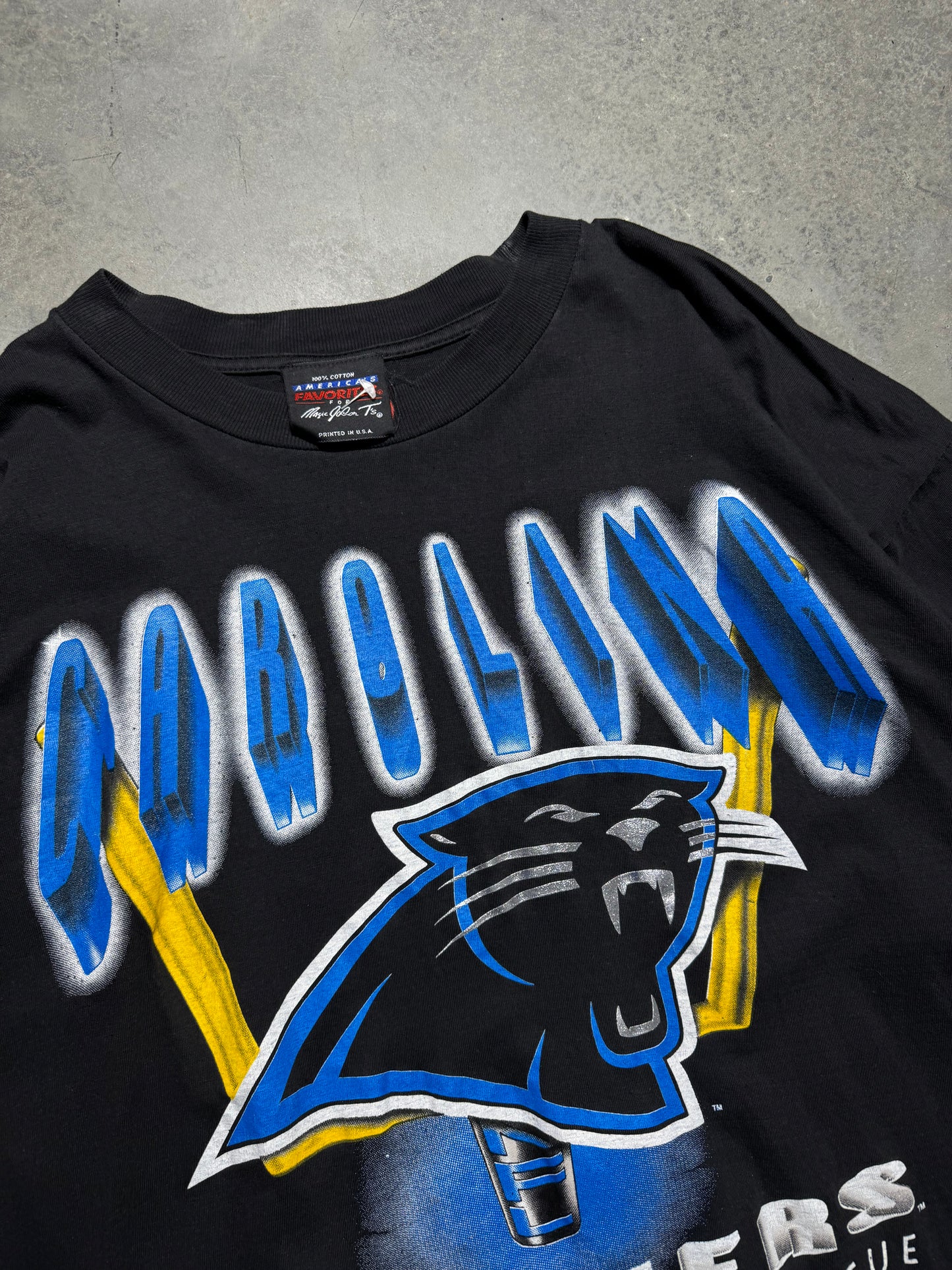 1993 Carolina Panthers Vintage Black Big Logo NFL Tee by Magic Johnson Tees (XL)