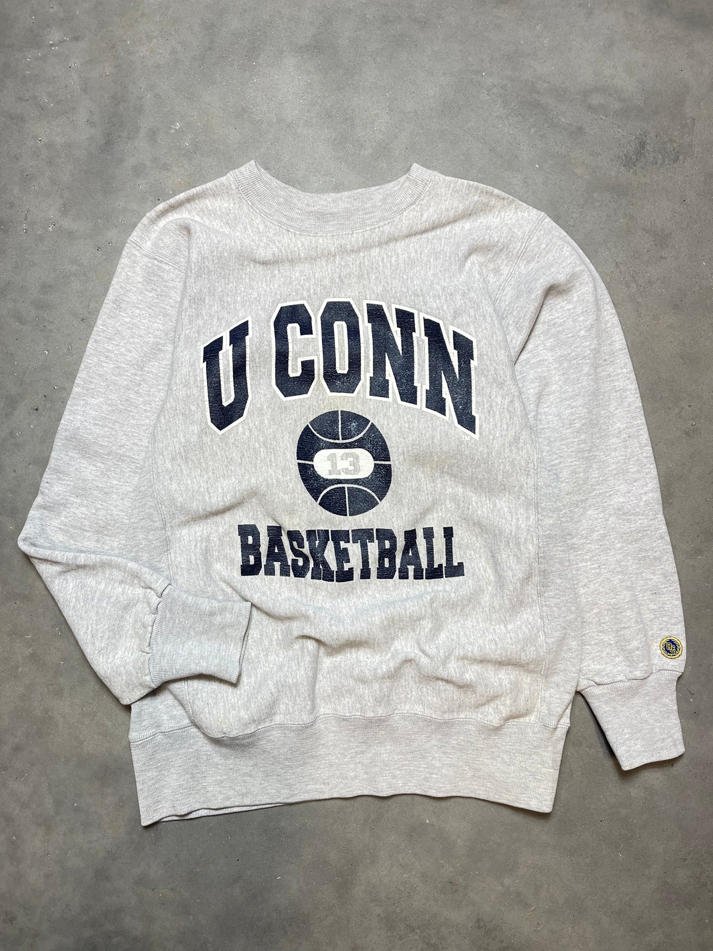 90’s UConn Connecticut Huskies Basketball Vintage Team Issued Heavyweight College Crewneck (Large)