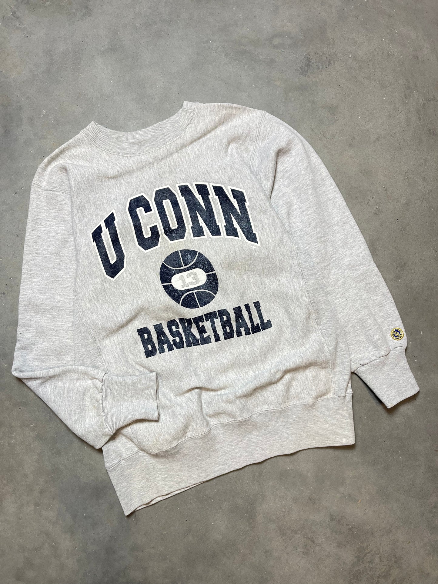 90’s UConn Connecticut Huskies Basketball Vintage Team Issued Heavyweight College Crewneck (Large)