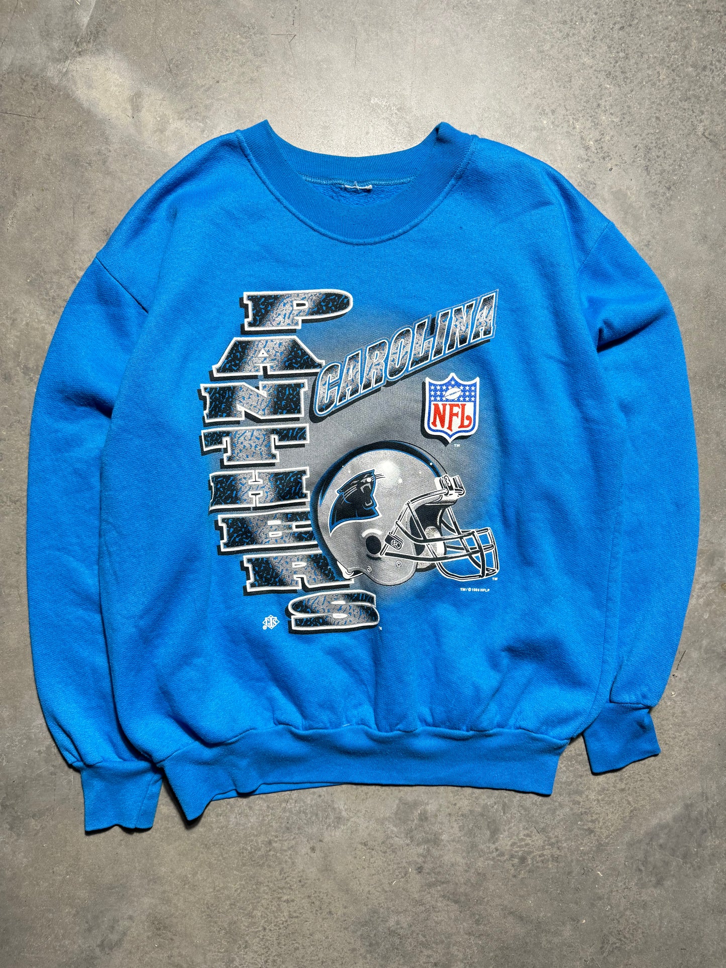 1995 Carolina Panthers Vintage Blue Inaugural Season Spellout NFL Crewneck (Medium)