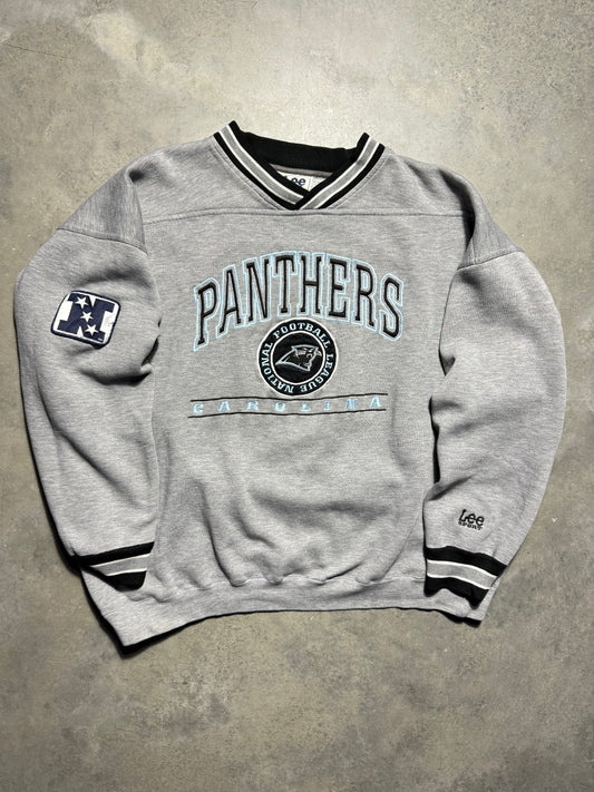 90’s Carolina Panthers Vintage Grey Lee Sport Ribbed Embroidered NFL Crewneck (XL)