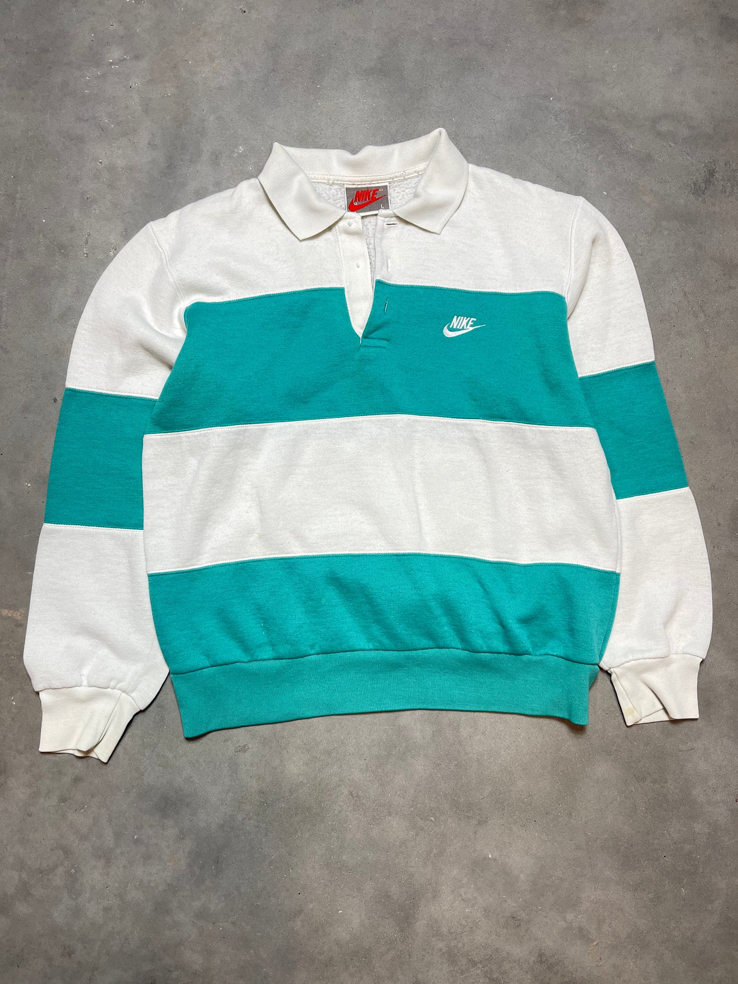 80’s Nike Striped Colorblocked Rugby Crewneck (Medium)