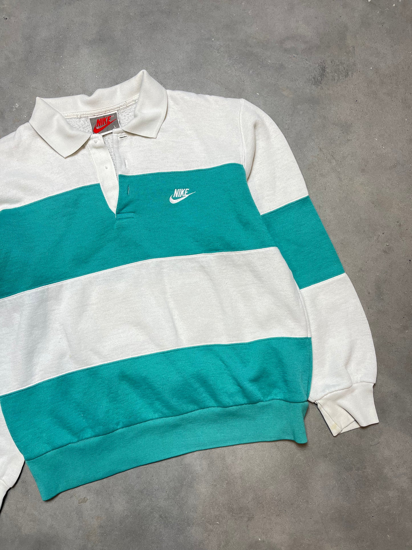 80’s Nike Striped Colorblocked Rugby Crewneck (Medium)