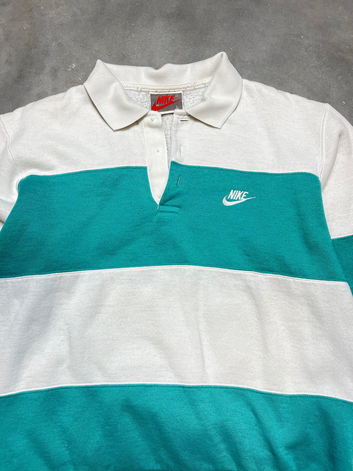 80’s Nike Striped Colorblocked Rugby Crewneck (Medium)