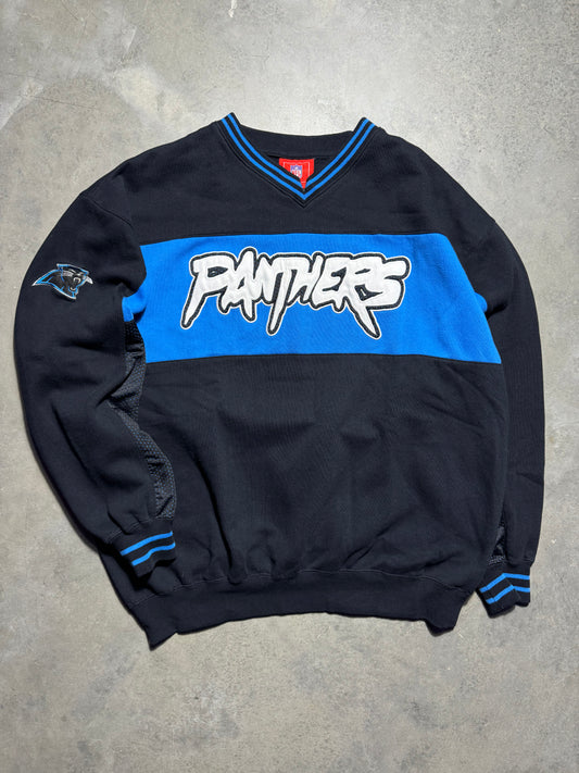 00’s Carolina Panthers Vintage Colorblocked Cut and Sew Big Embroidered Spellout NFL Crewneck (XL)
