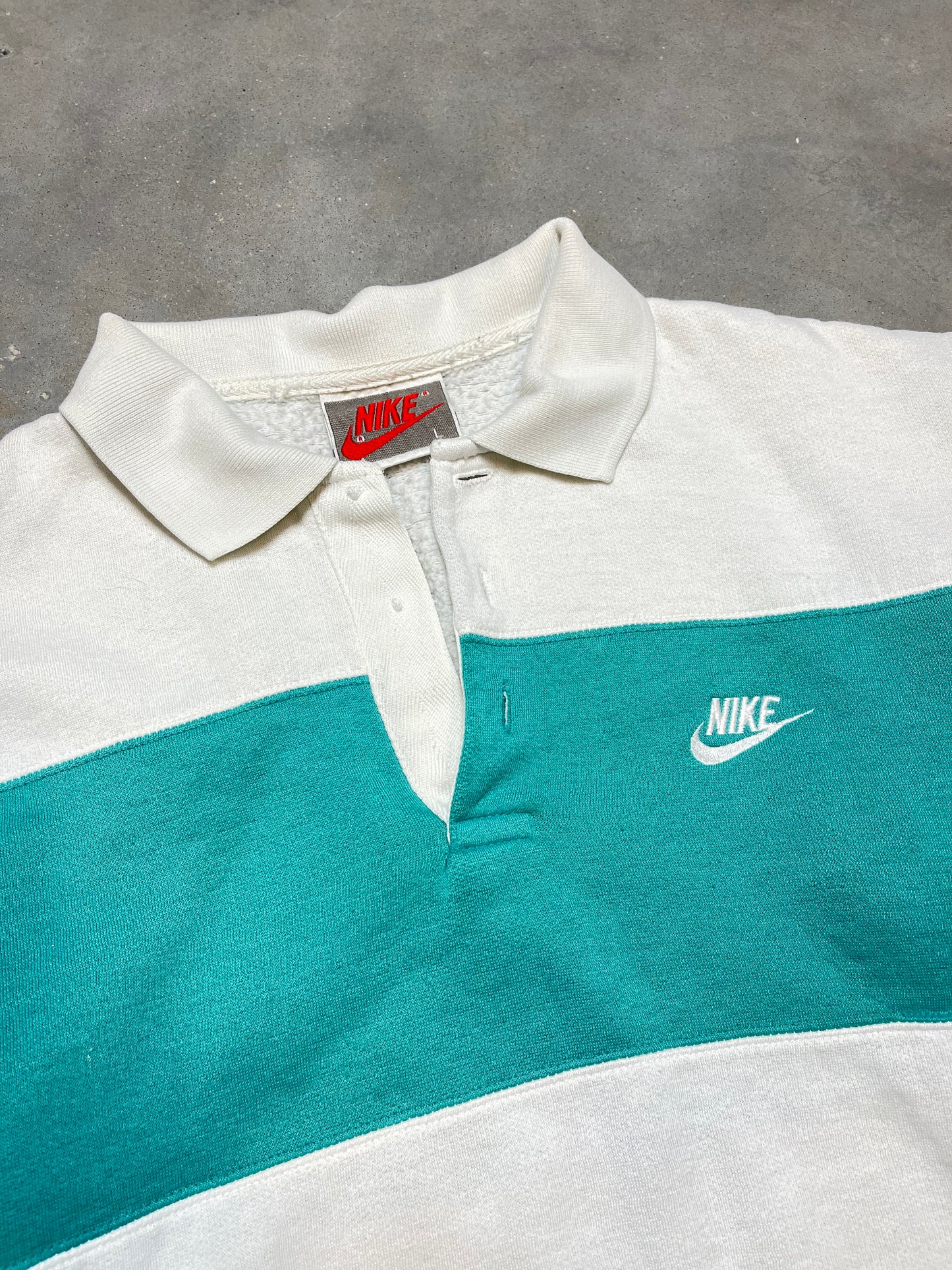 80’s Nike Striped Colorblocked Rugby Crewneck (Medium)