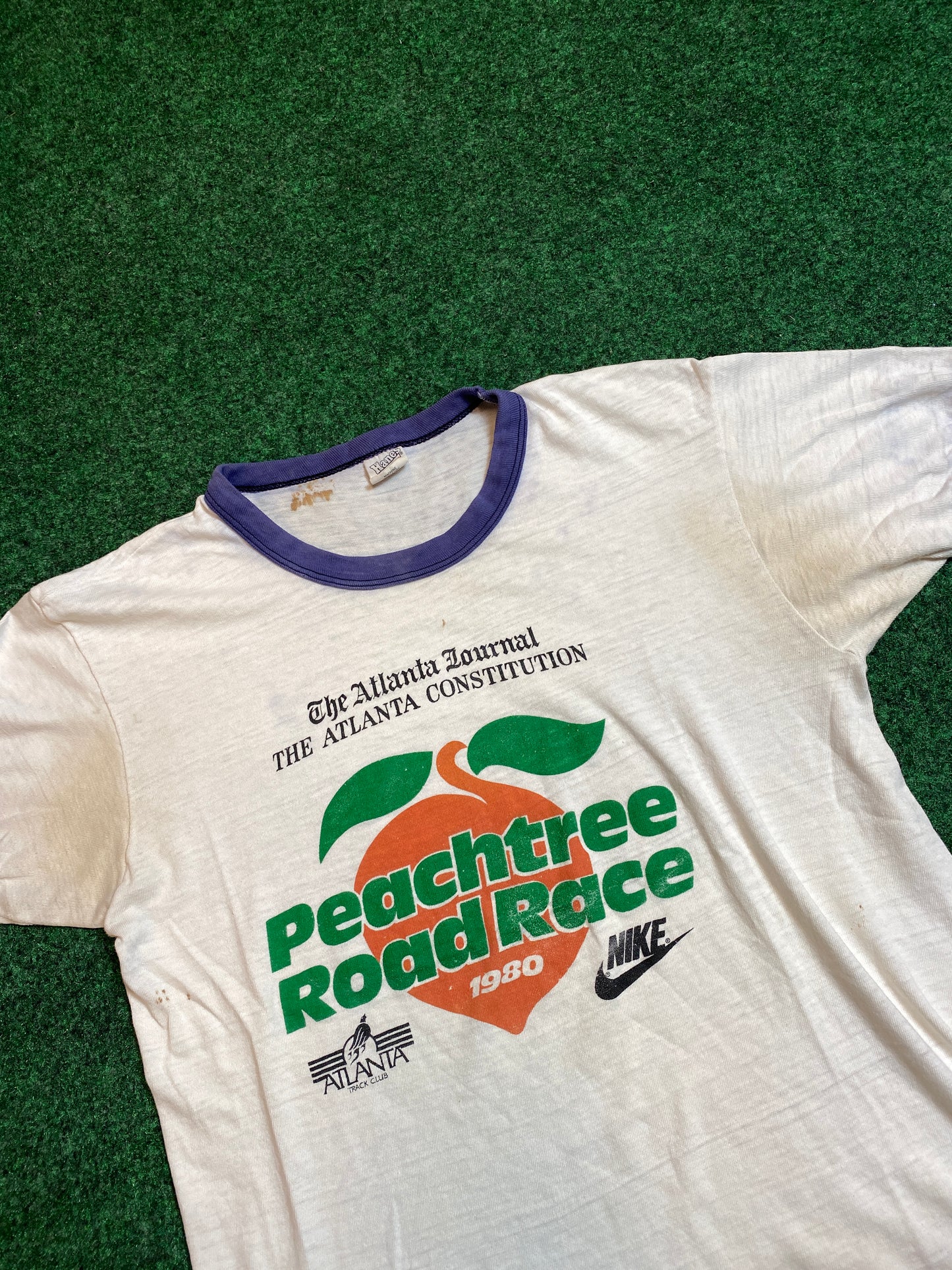 1980 Nike Atlanta Track Club Peachtree Road Race Vintage Ringer Tee (Small)