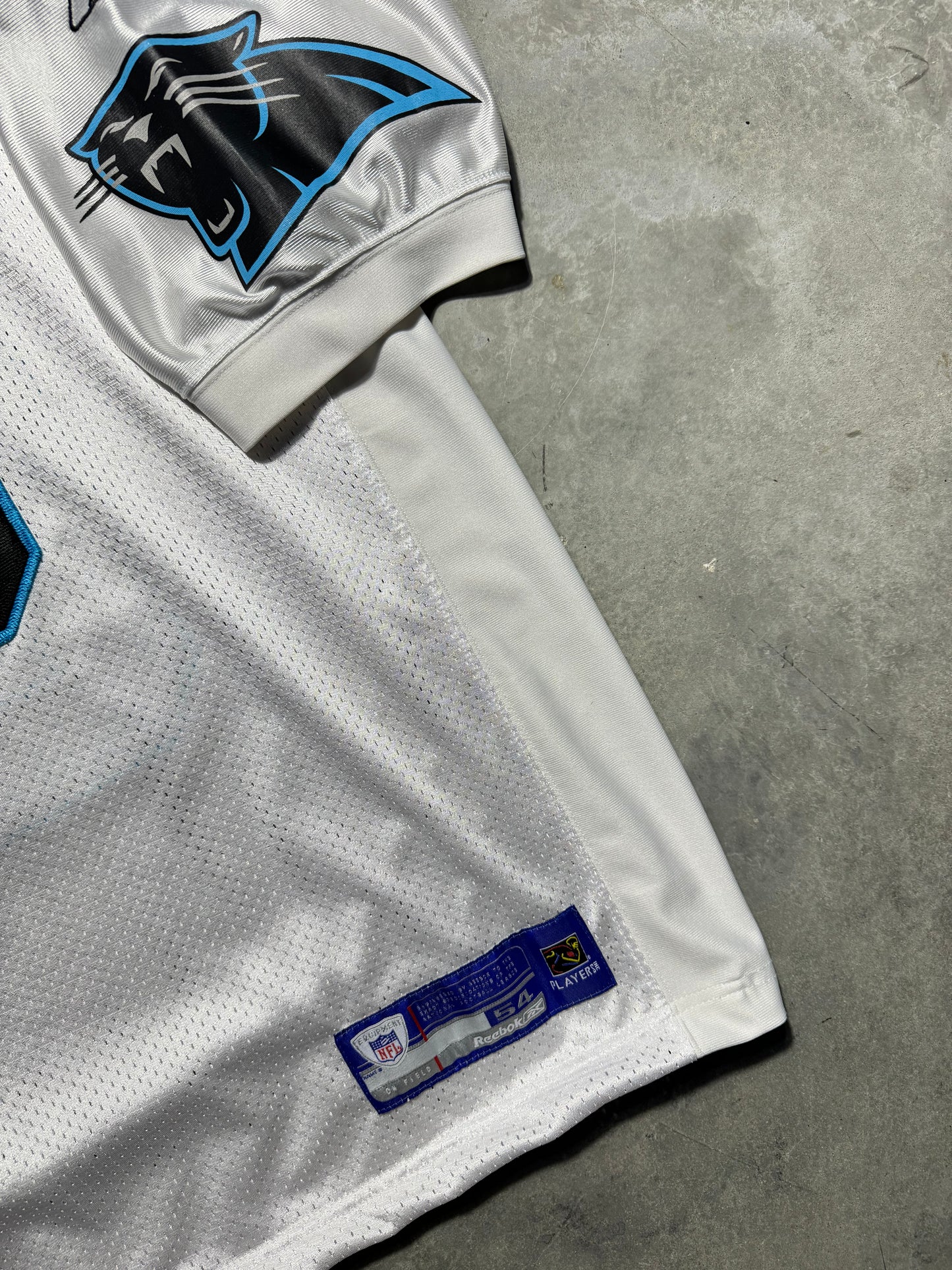 00’s Carolina Panthers Steve Smith Vintage White Reebok On Field Fully Embroidered NFL Jersey (XXL)