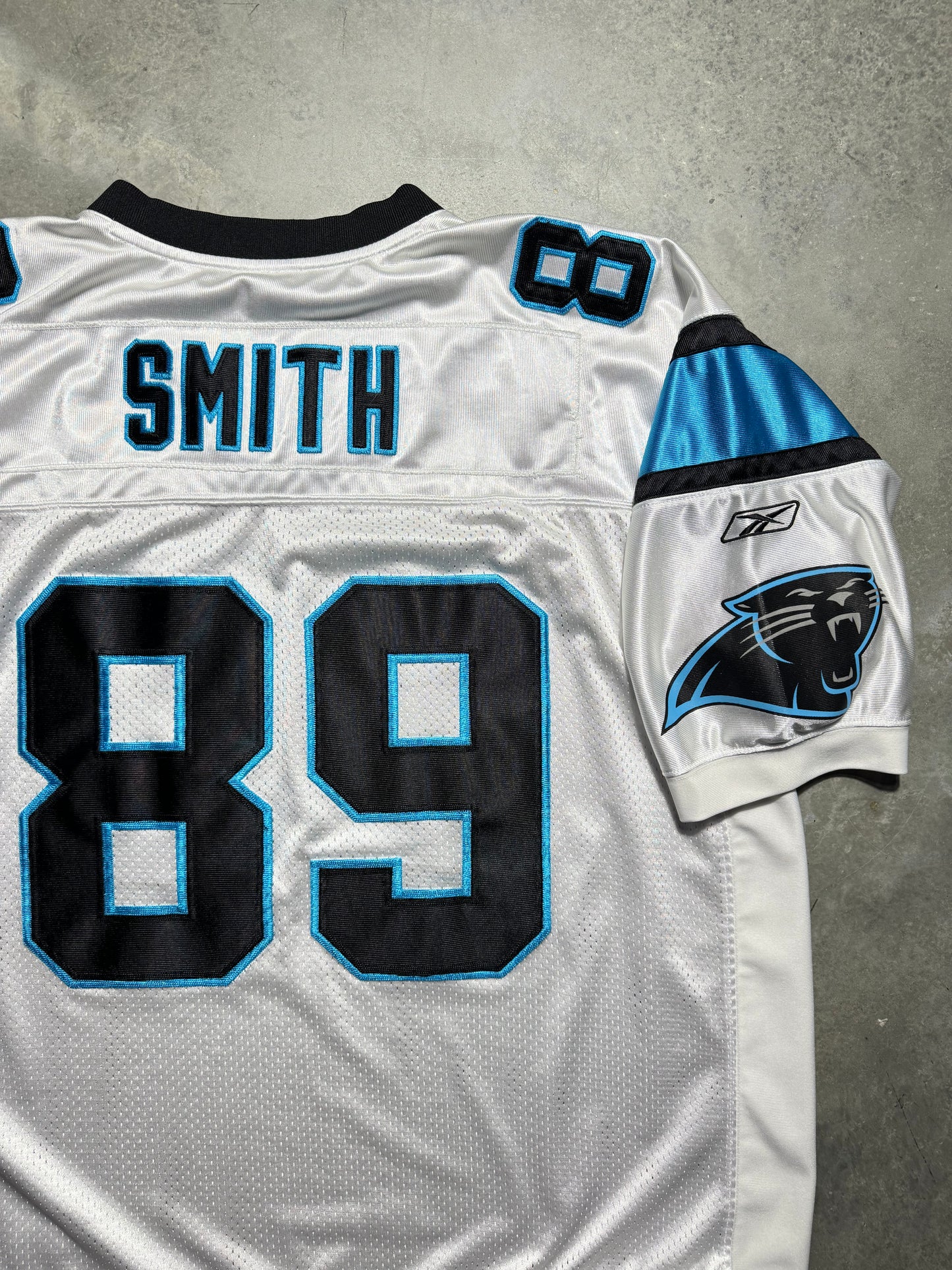 00’s Carolina Panthers Steve Smith Vintage White Reebok On Field Fully Embroidered NFL Jersey (XXL)
