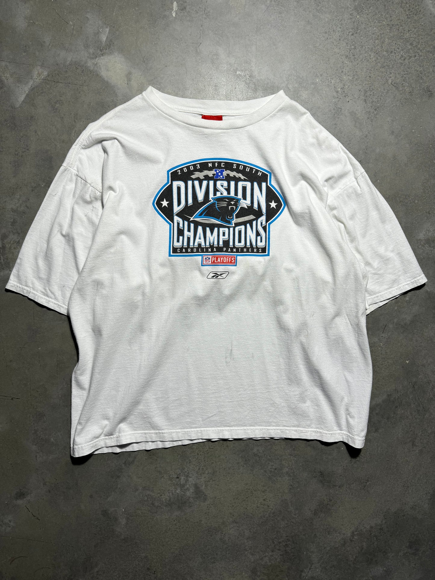 2003 Carolina Panthers NFC South Division Champions Vintage White Reebok NFL Tee (XXL)
